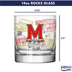 Set of 2 Maryland Terrapins Campus Line Art 14oz Rocks Glasses