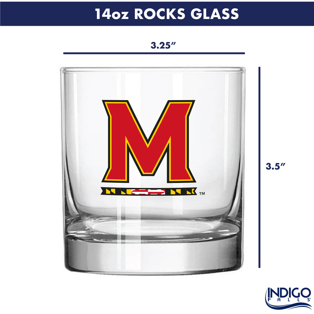 Set of 2 Maryland Terrapins College Vault Sketch 14oz Rocks Glasses