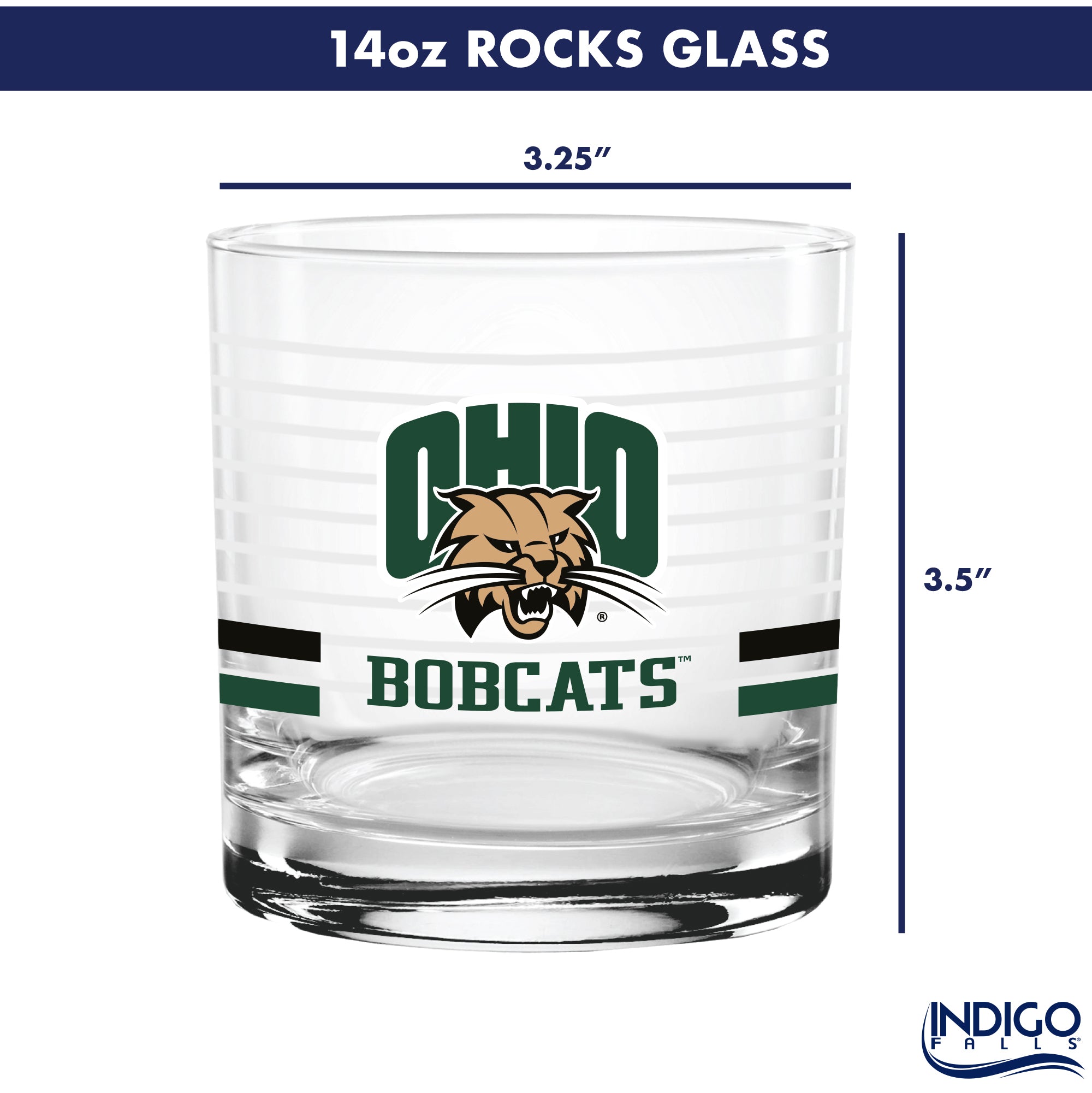 Set of 2 Ohio Bobcats 14oz Ring Rocks Glasses