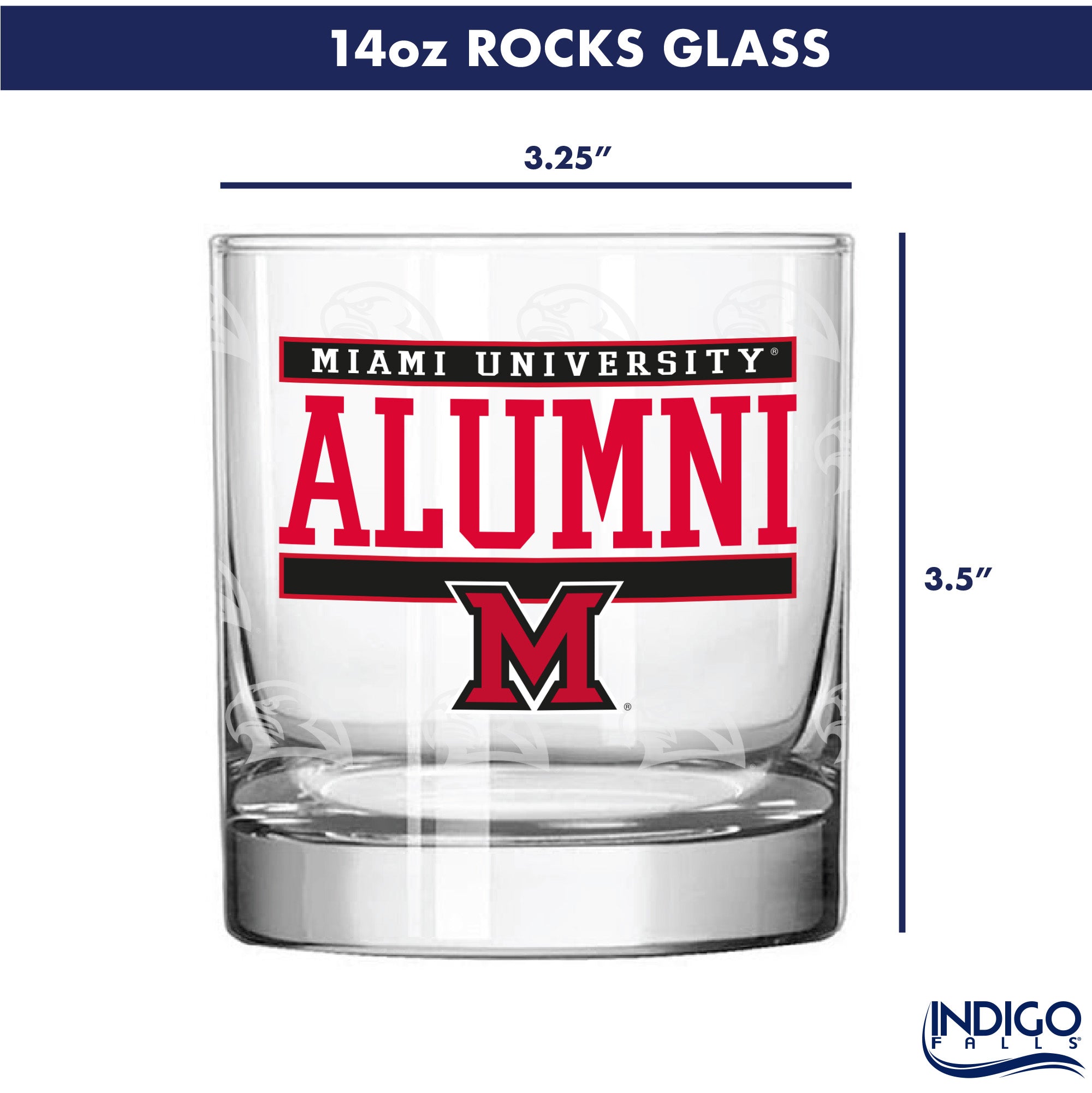Set of 2 Miami Redhawks 14oz Alumni Rocks Glasses