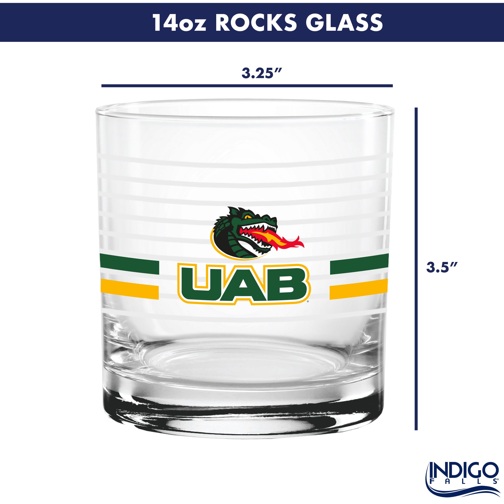 Set of 2 UAB Blazers 14oz Ring Rocks Glasses