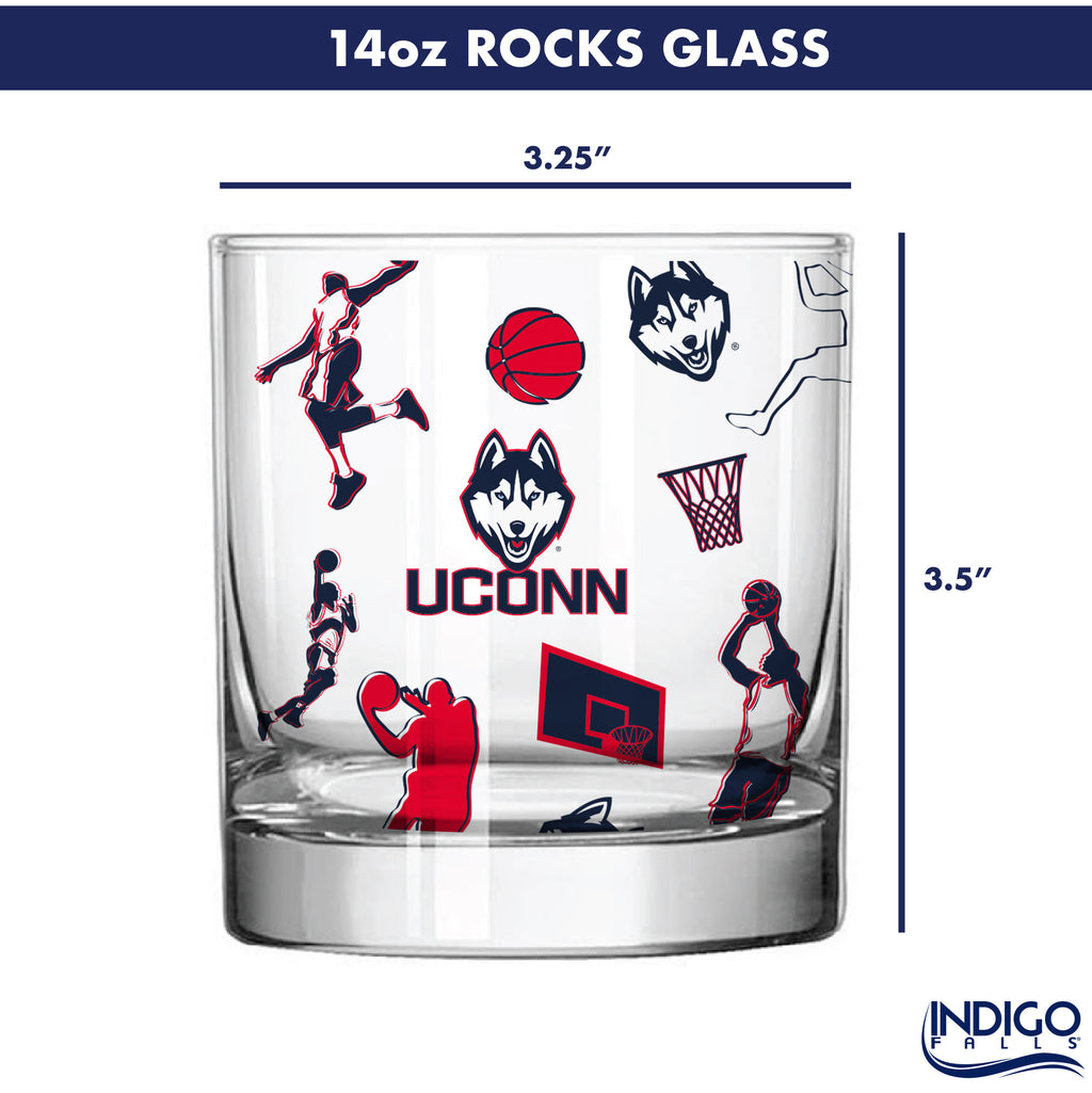 Set of 2 UConn Huskies Sketch 14oz Rocks Glasses