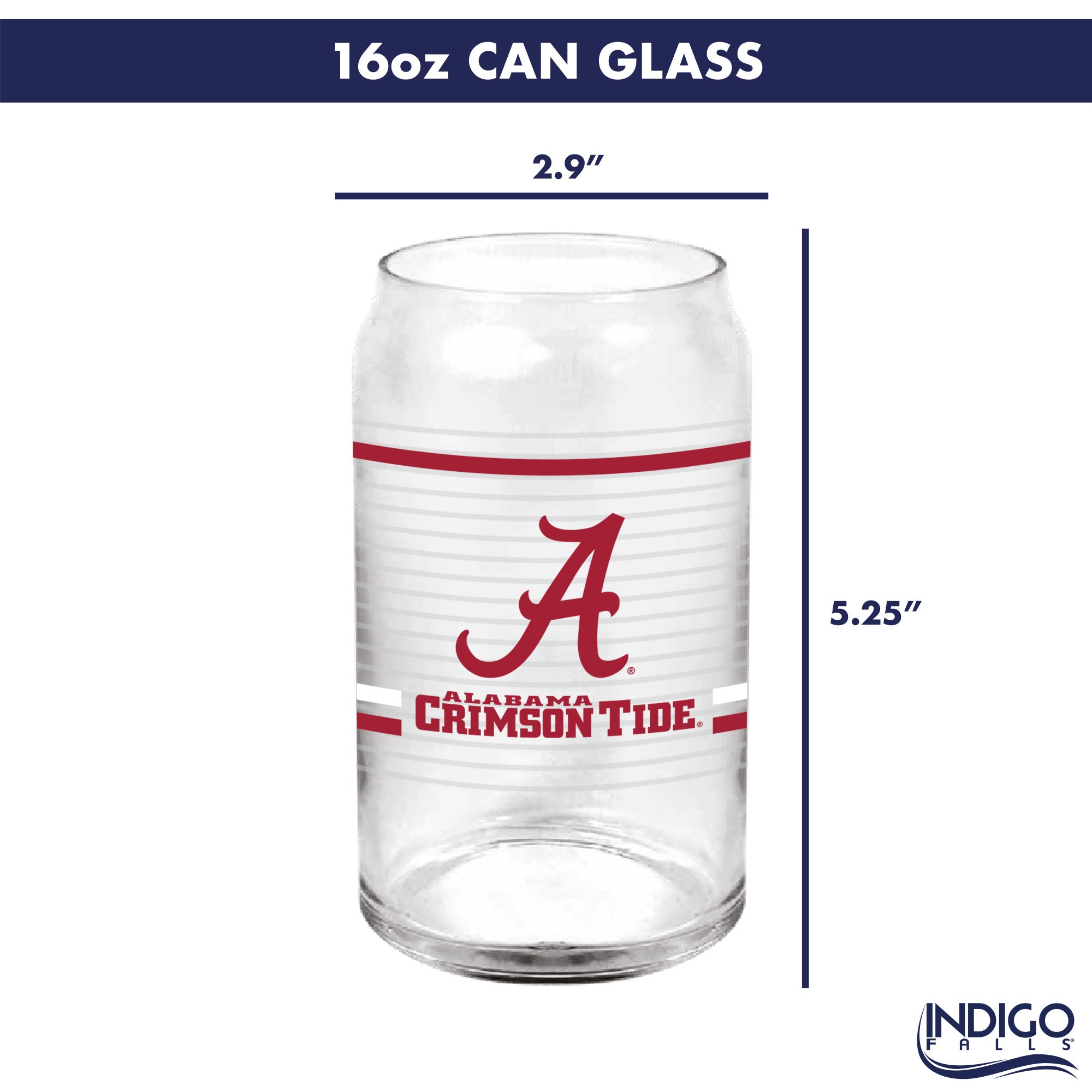 Set of 2 Alabama Crimson Tide 16oz XD Ring Can Glasses