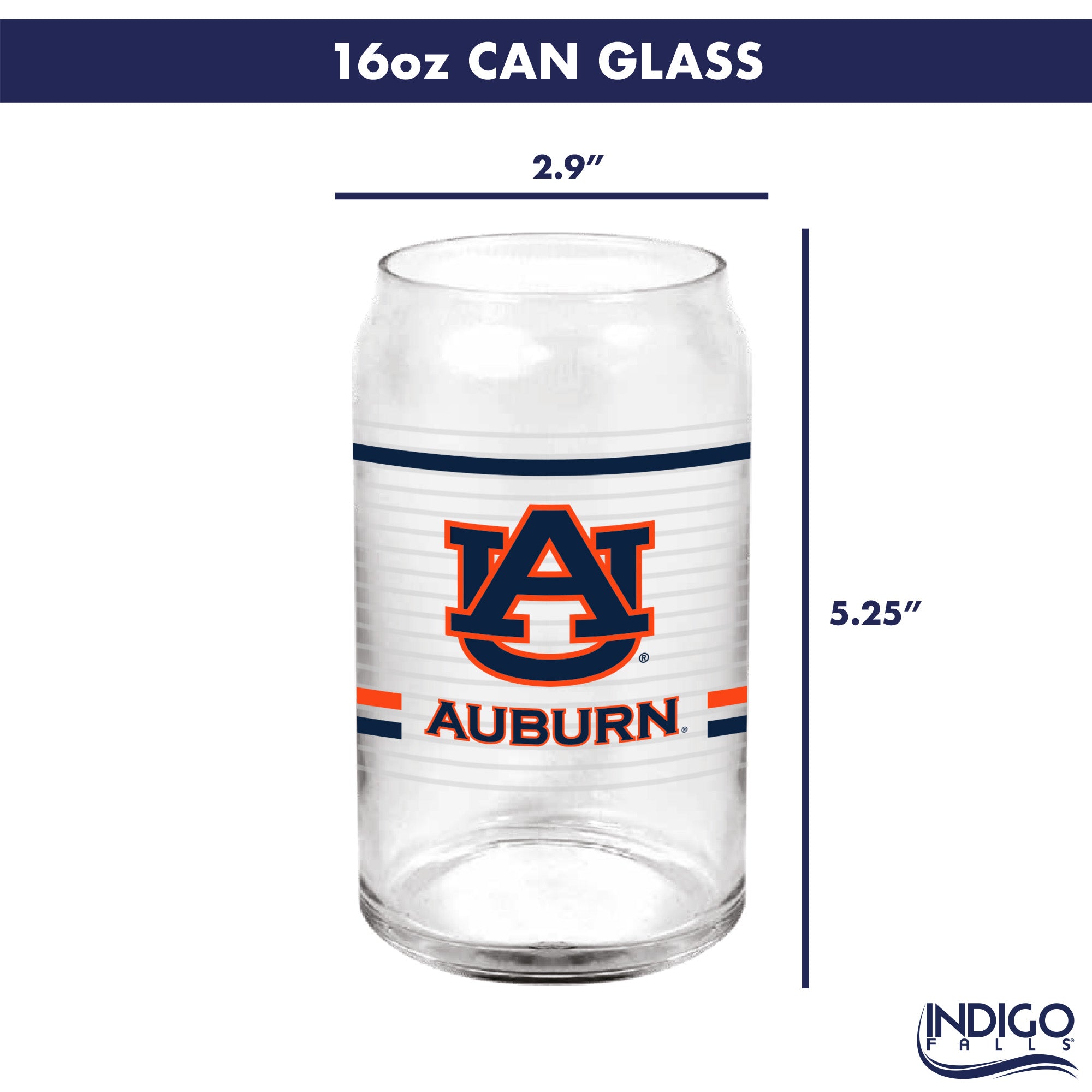 Set of 2 Auburn Tigers 16oz XD Ring Can Glasses