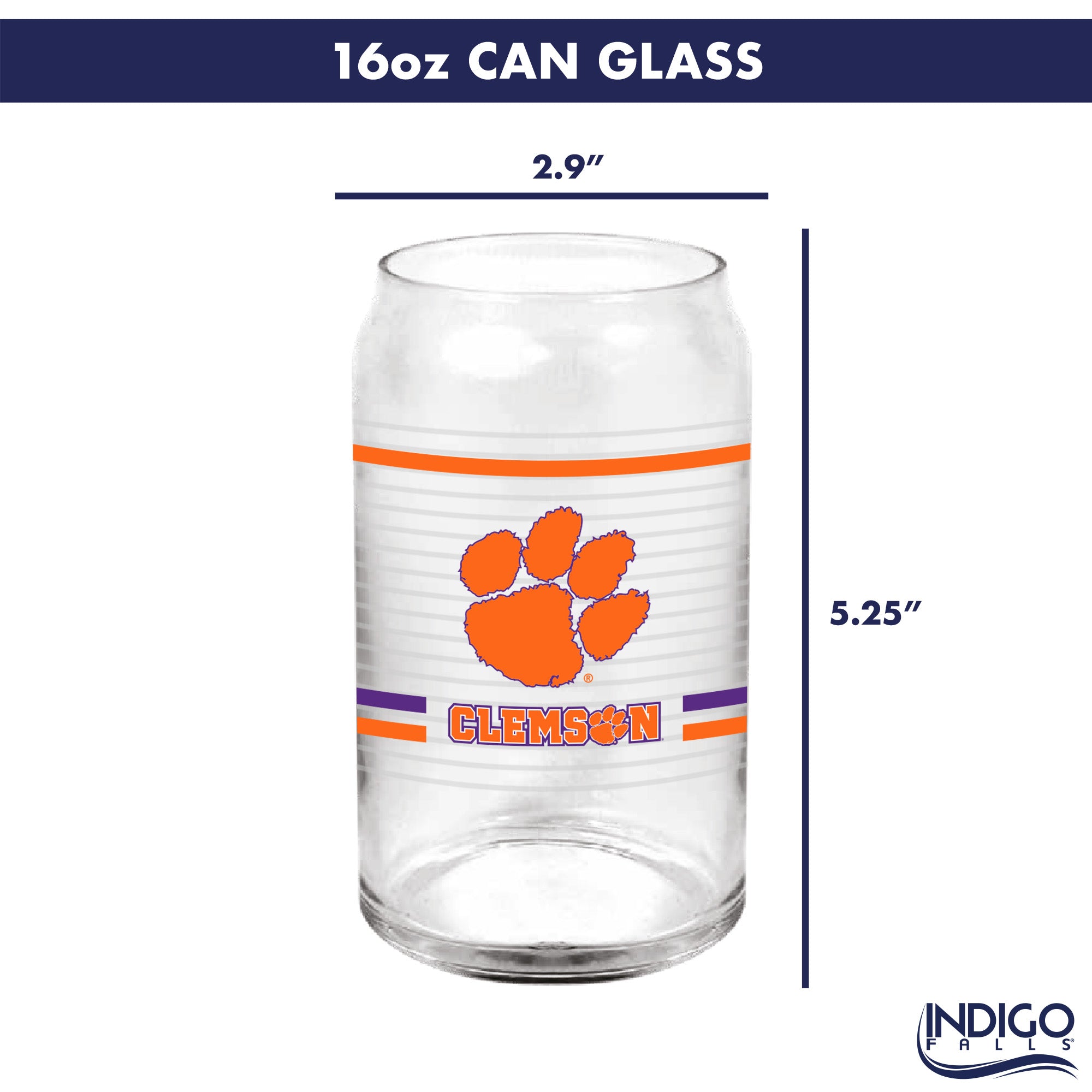 Set of 2 Clemson Tigers 16oz XD Ring Can Glasses