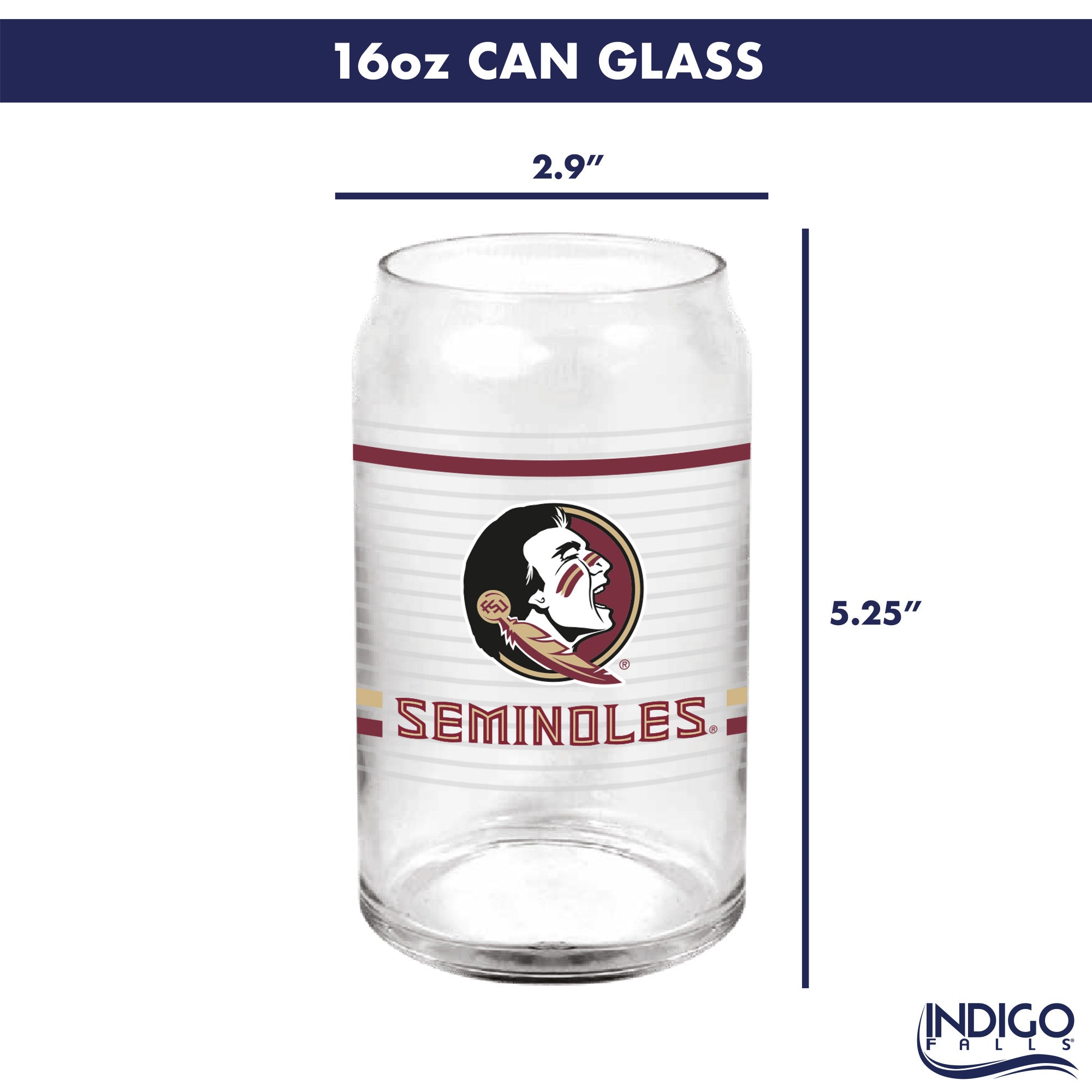 Set of 2 Florida State Seminoles 16oz XD Ring Can Glasses
