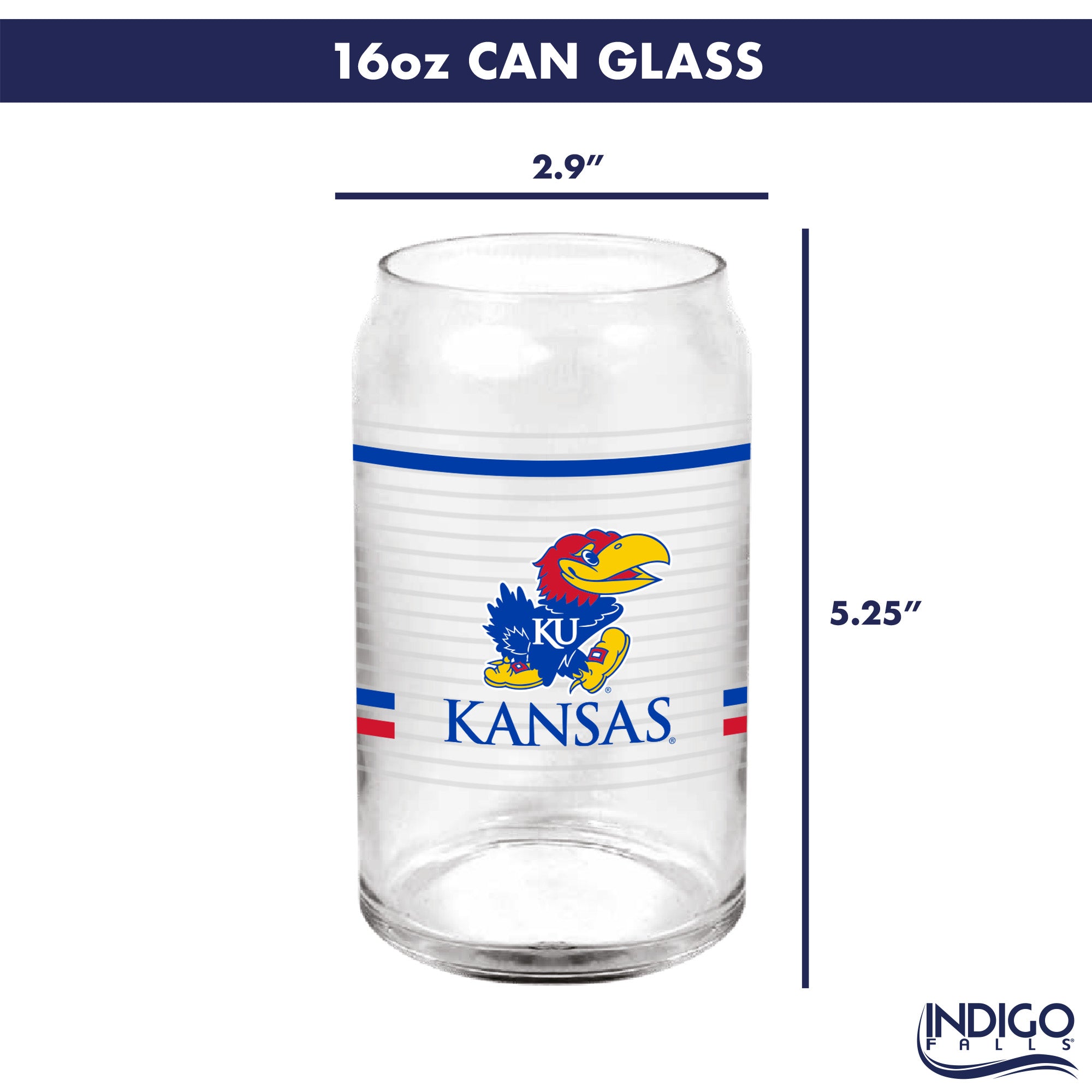 Set of 2 Kansas Jayhawks 16oz XD Ring Can Glasses