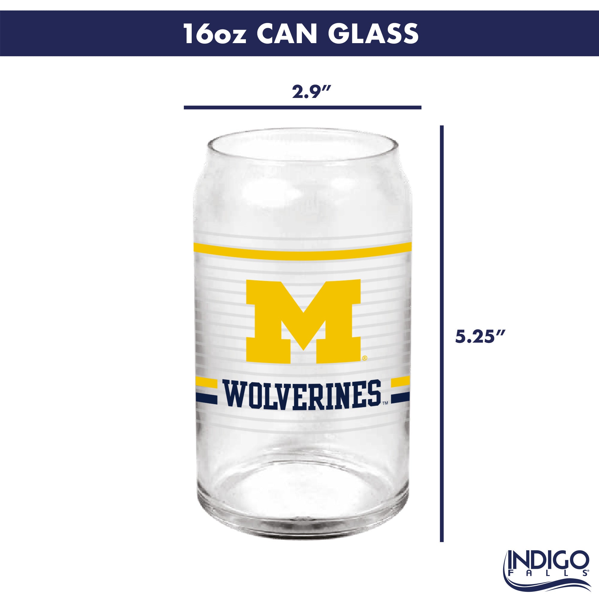 Set of 2 Michigan Wolverines 16oz XD Ring Can Glasses