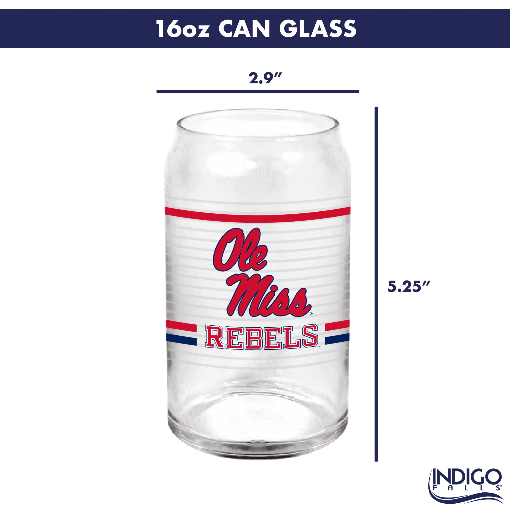 Set of 2 Ole Miss Rebels 16oz XD Ring Can Glasses