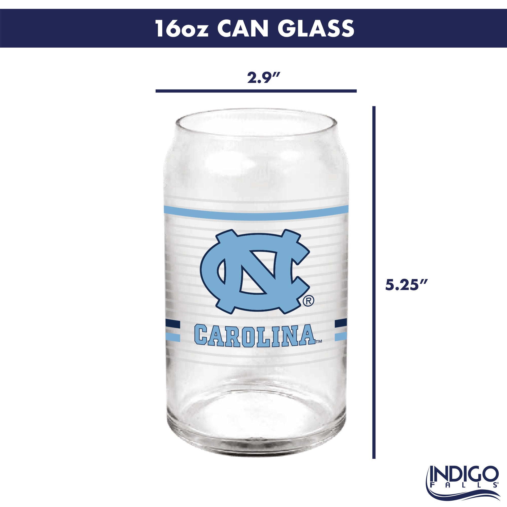 Set of 2 North Carolina Tar Heels 16oz XD Ring Can Glasses
