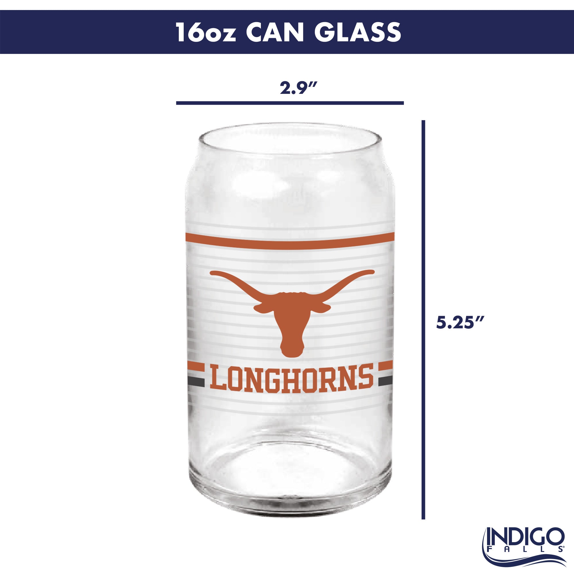 Set of 2 Texas Longhorns 16oz XD Ring Can Glasses