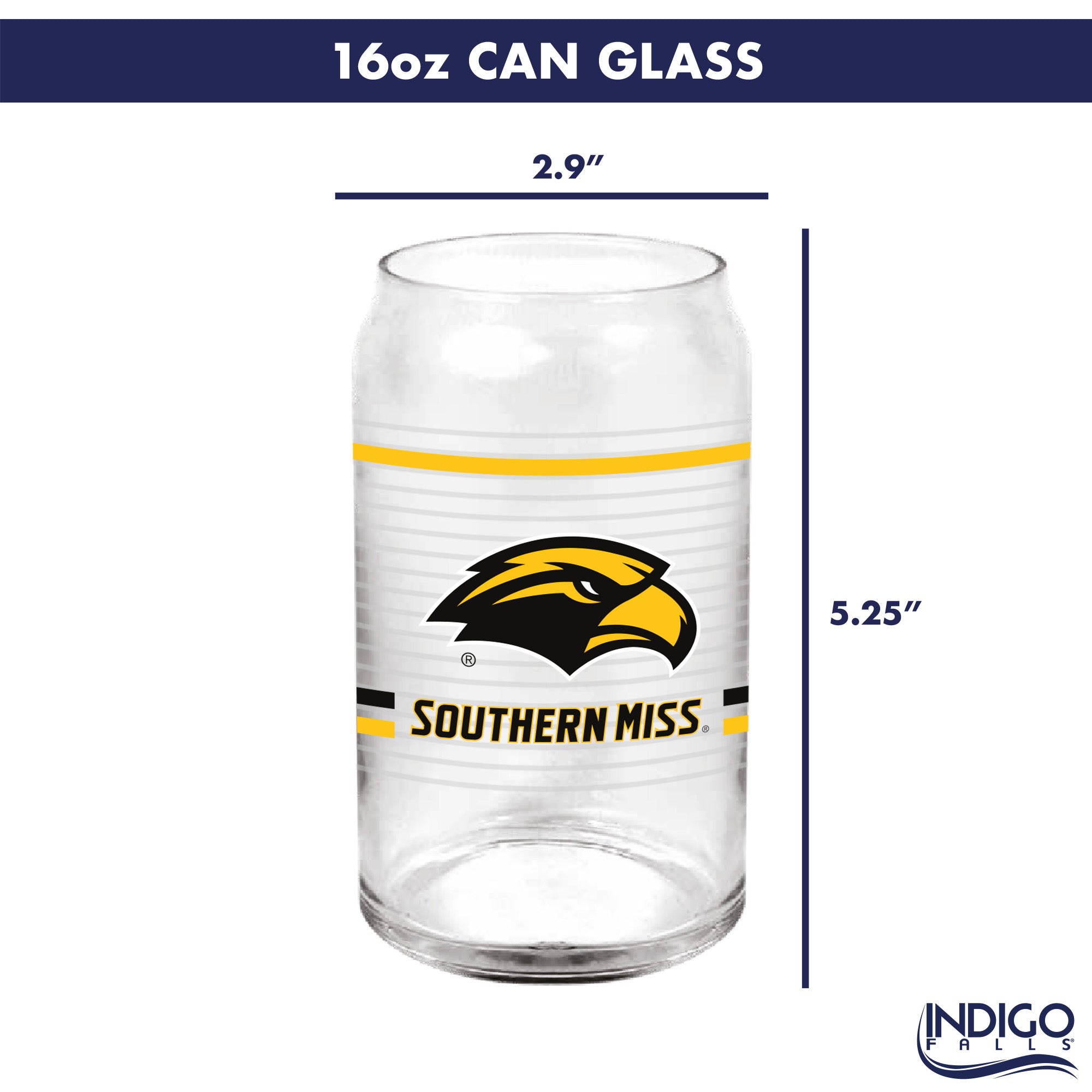 Set of 2 Southern Miss Golden Eagles 16oz XD Ring Can Glasses