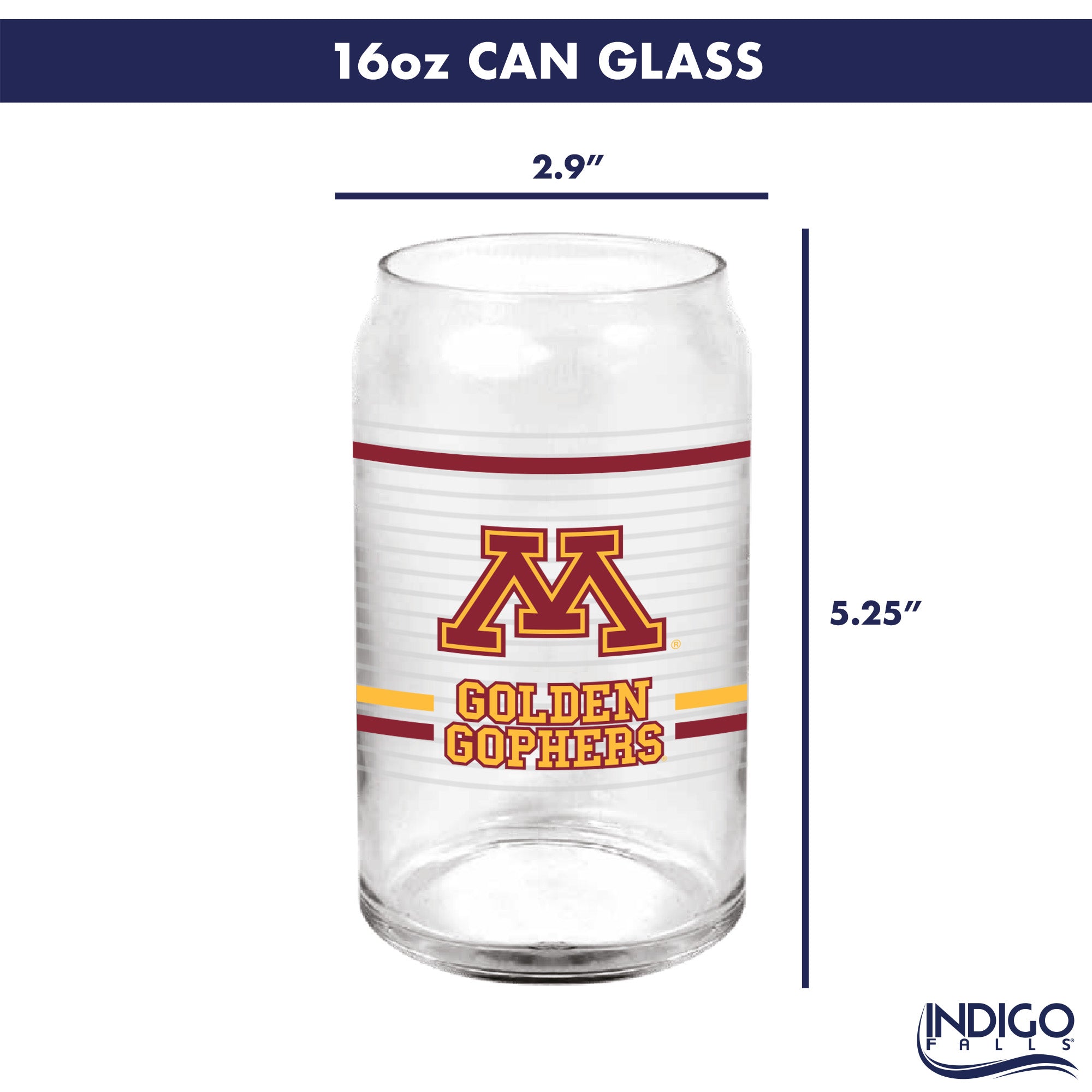 Set of 2 Minnesota Golden Gophers 16oz XD Ring Can Glasses