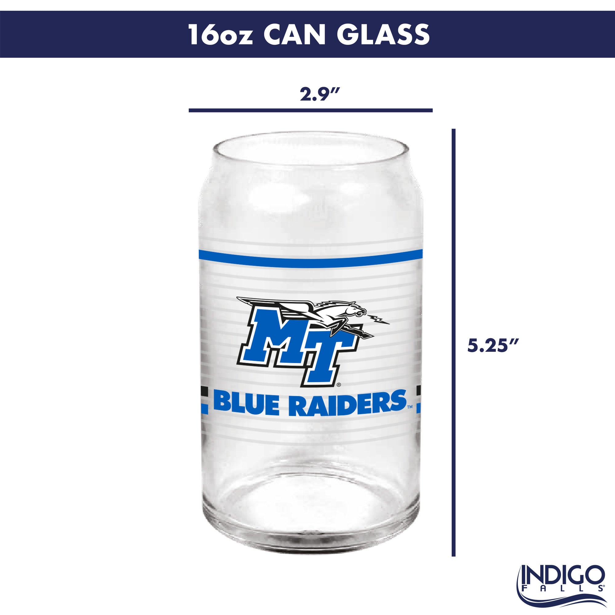 Set of 2 Middle Tennessee Blue Raiders 16oz XD Ring Can Glasses