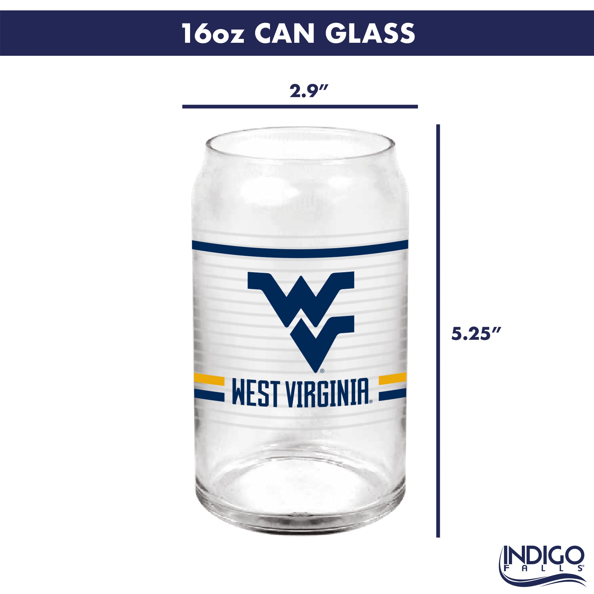 Set of 2 West Virginia Mountaineers 16oz XD Ring Can Glasses