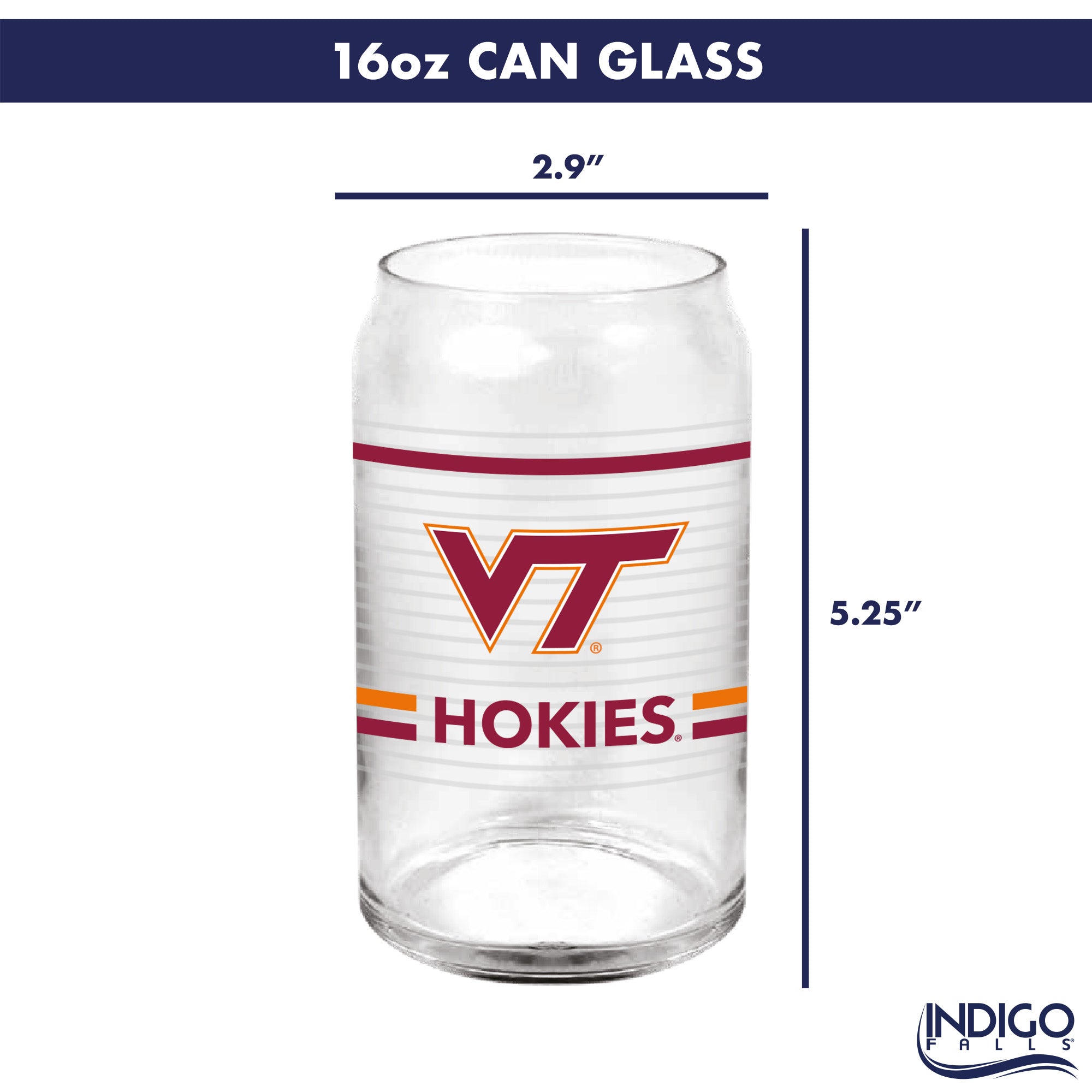 Set of 2 Virginia Tech Hokies 16oz XD Ring Can Glasses