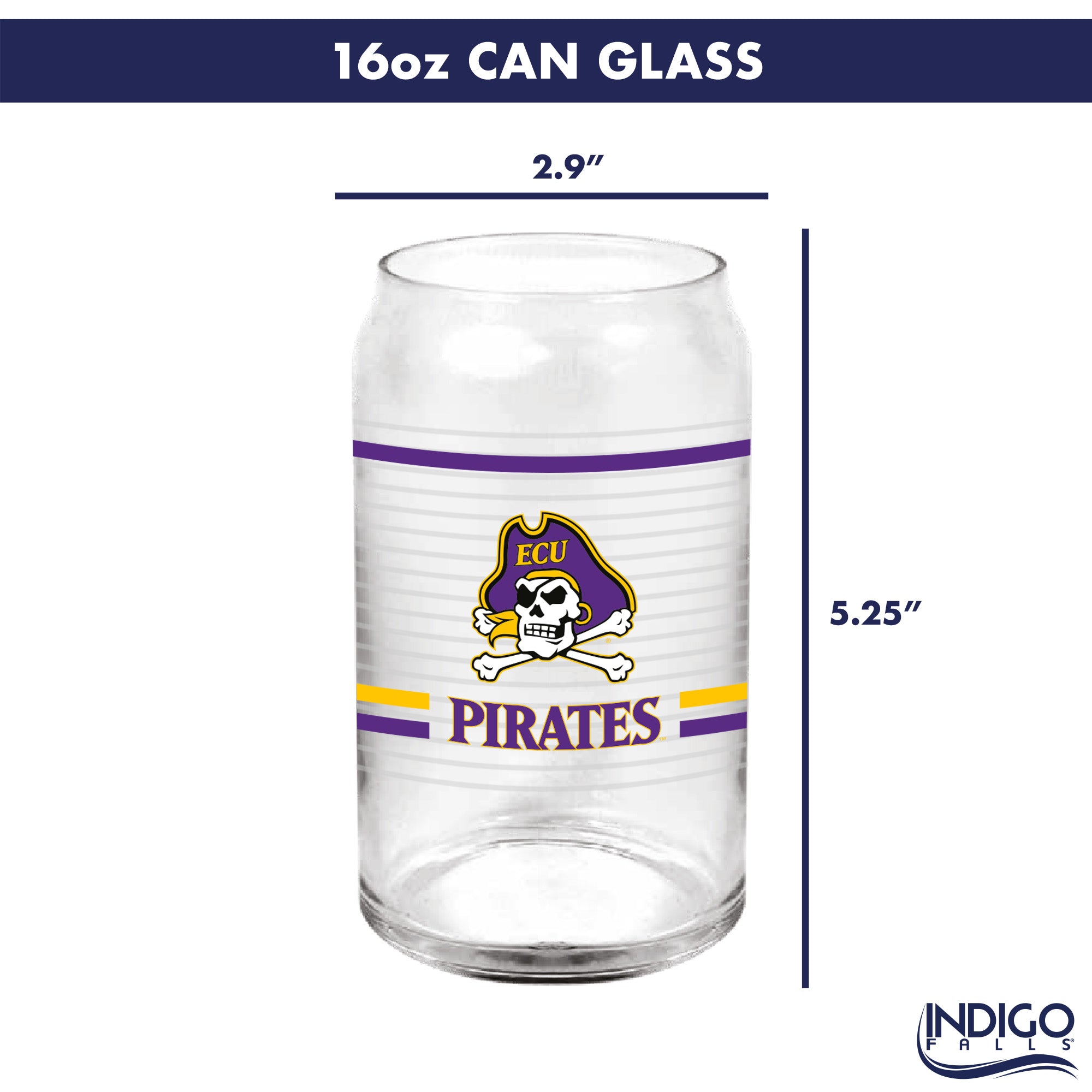 Set of 2 East Carolina Pirates 16oz XD Ring Can Glasses