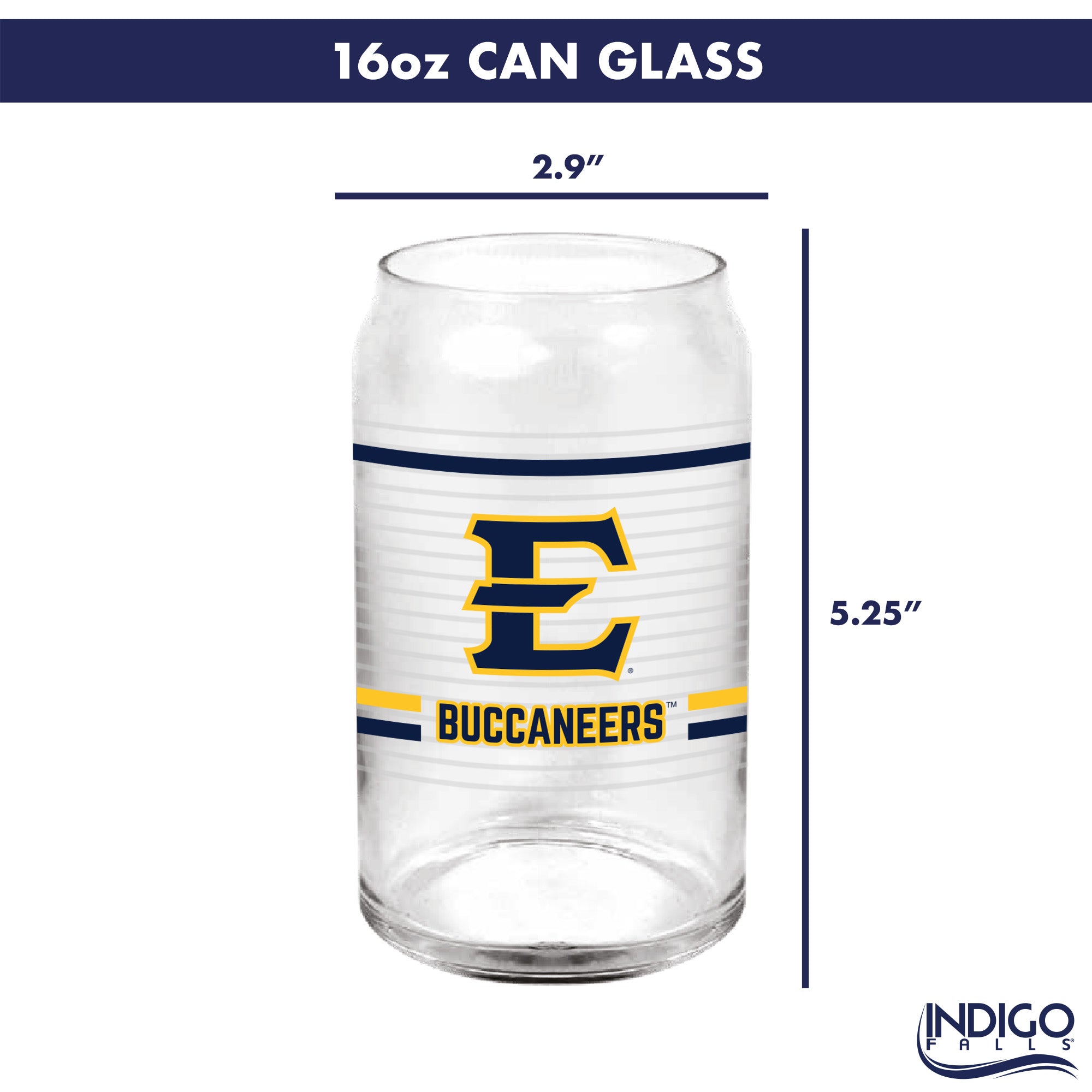 Set of 2 East Tennessee Buccaneers 16oz XD Ring Can Glasses