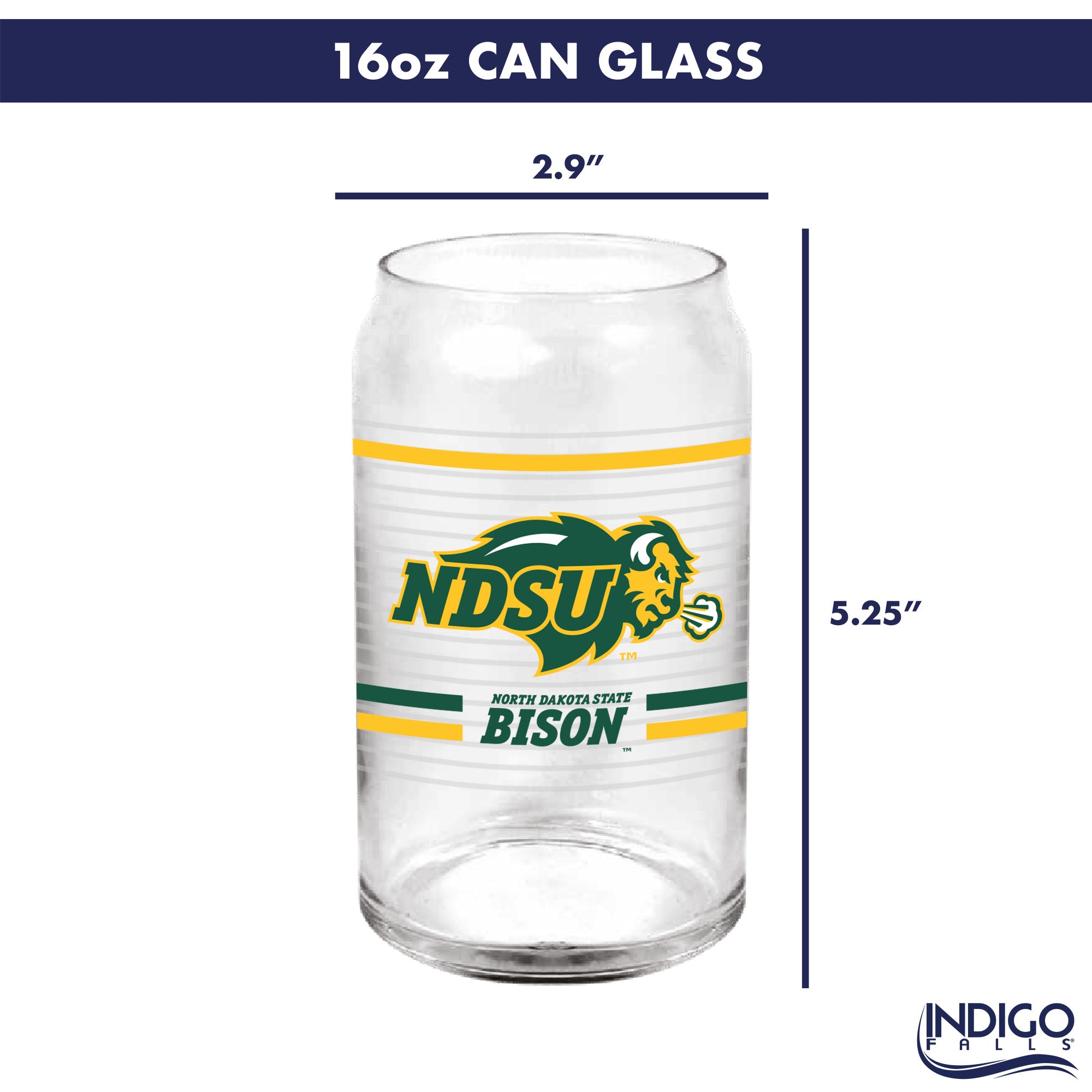 Set of 2 North Dakota State Bisons 16oz XD Ring Can Glasses