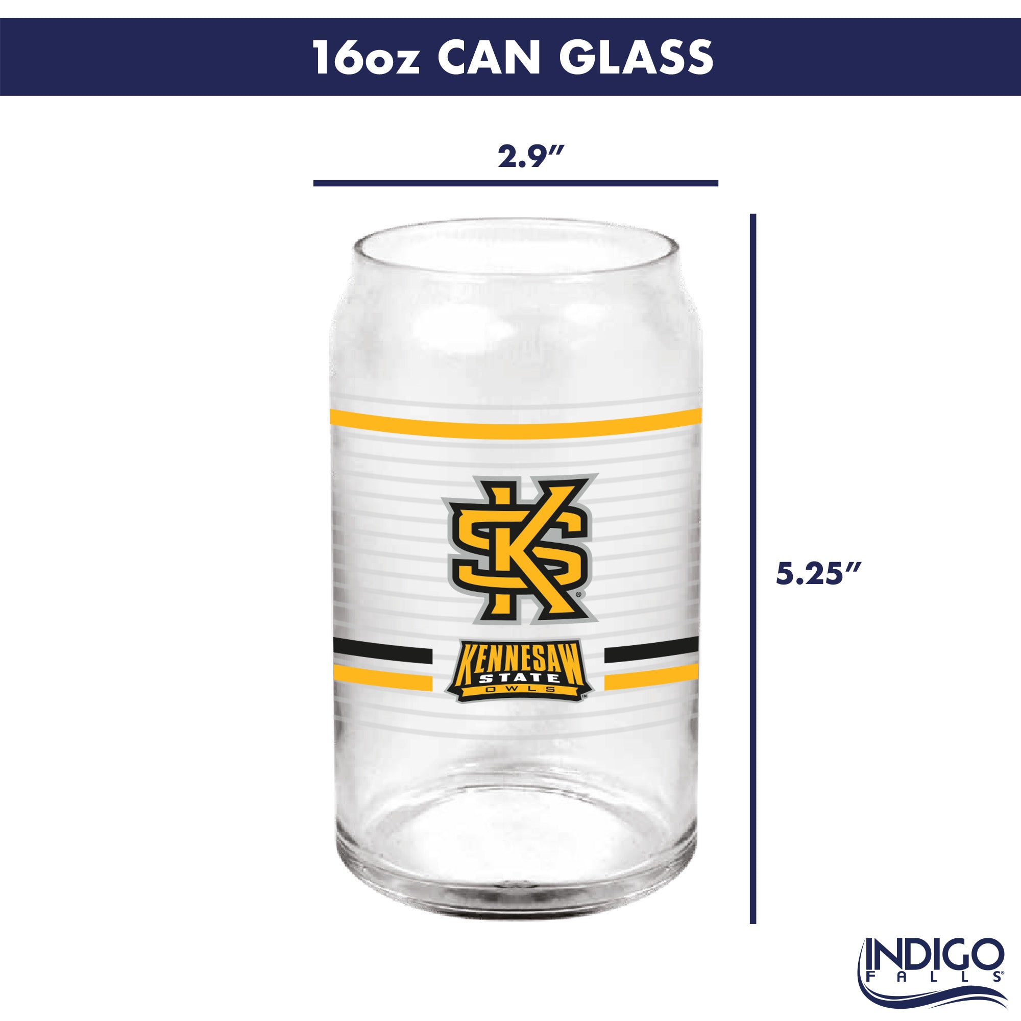Set of 2 Kennesaw State Owls 16oz XD Ring Can Glasses