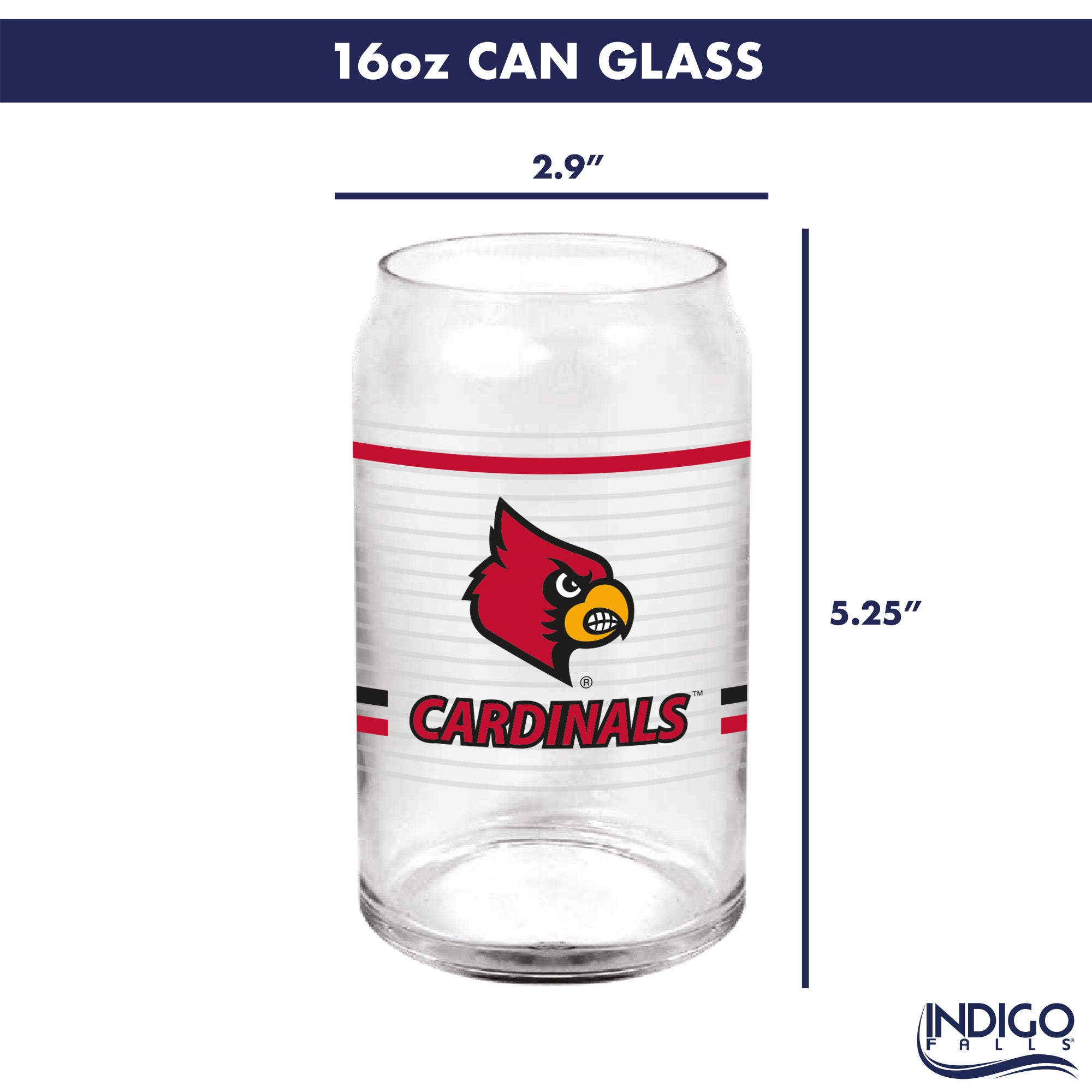Set of 2 Louisville Cardinals 16oz XD Ring Can Glasses