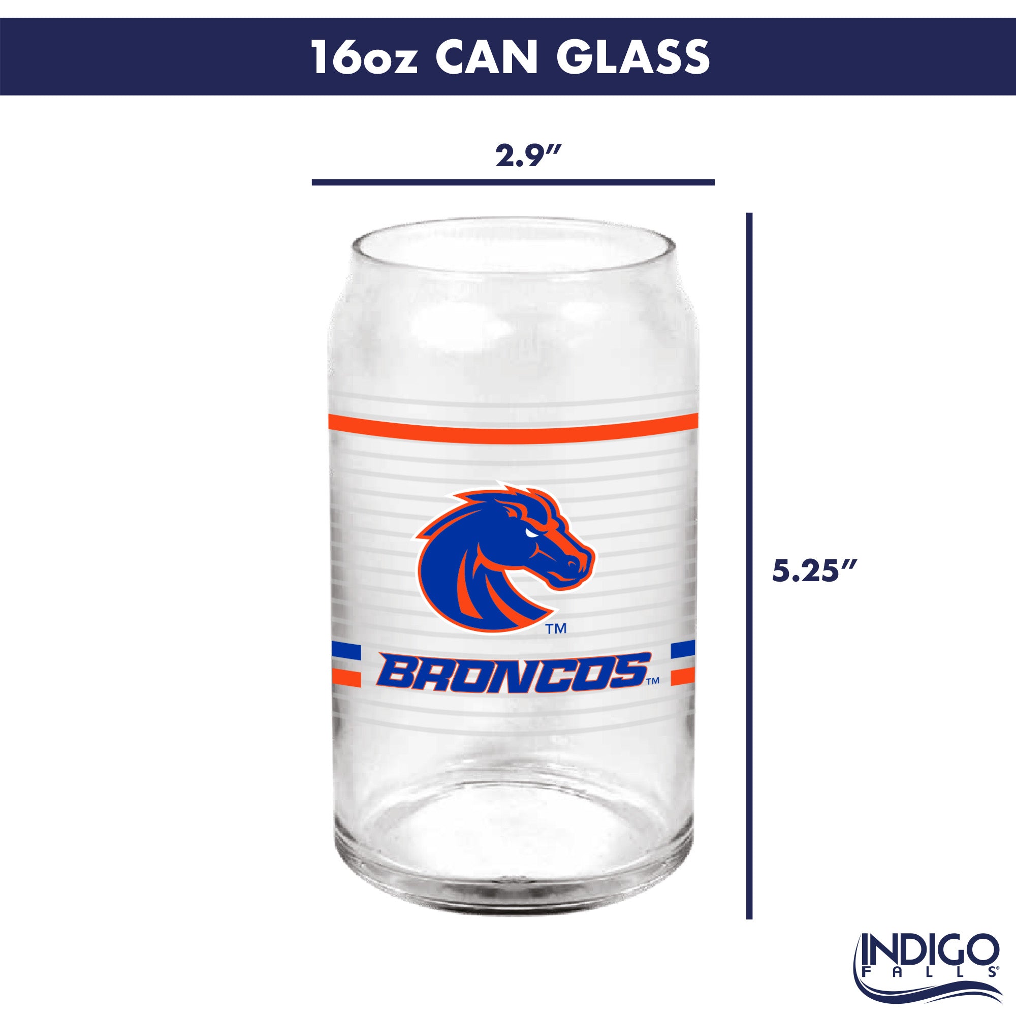 Set of 2 Boise State Broncos 16oz XD Ring Can Glasses