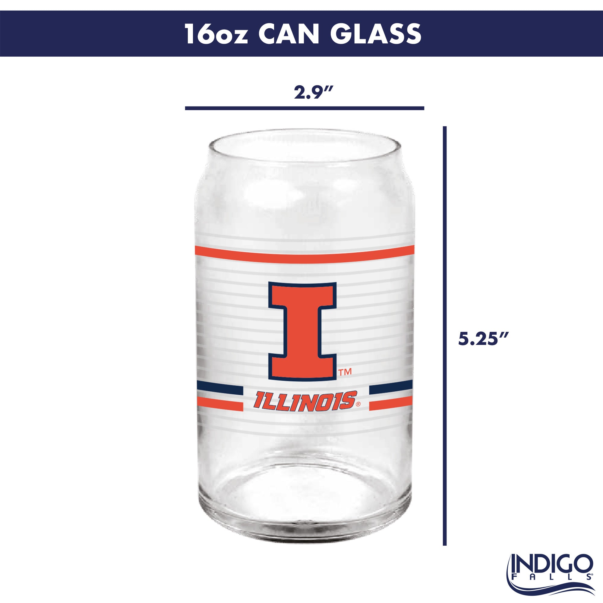 Set of 2 Illinois Fighting Illini 16oz XD Ring Can Glasses