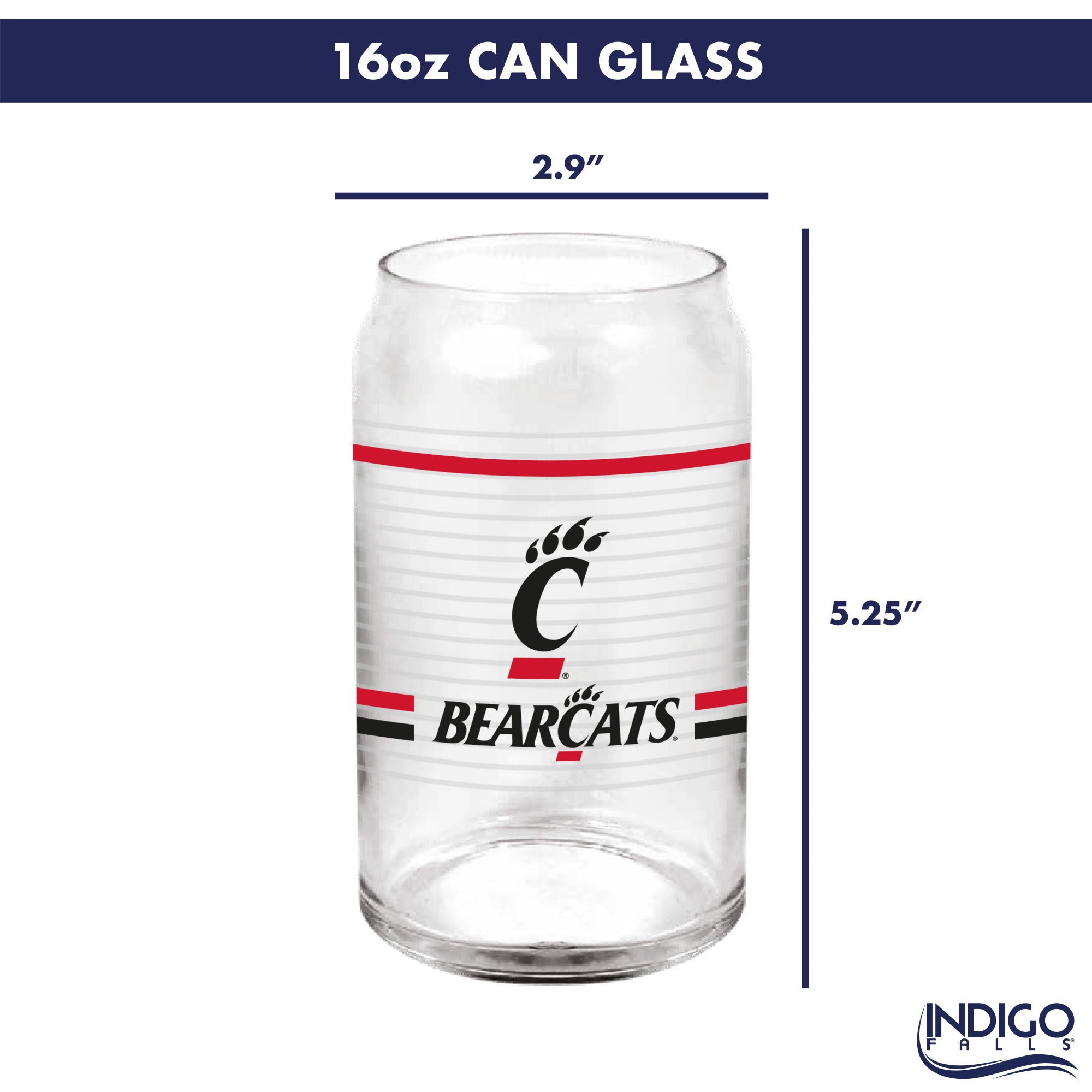 Set of 2 Cincinnati Bearcats 16oz XD Ring Can Glasses