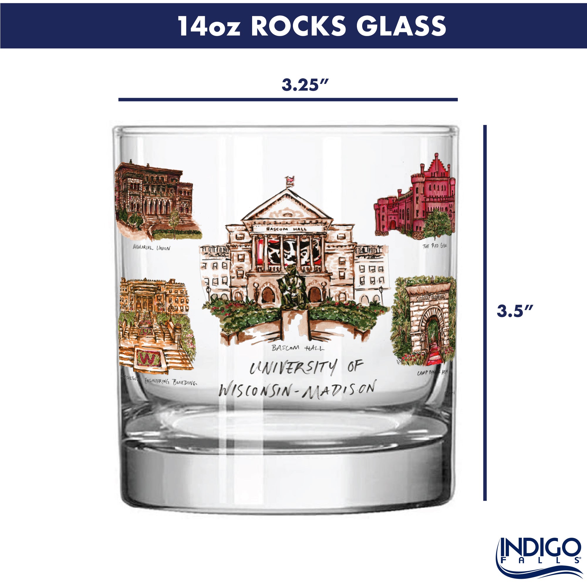 14oz Wisconsin Badgers Laura Wilcox University Collection 2-Pack Glass Set