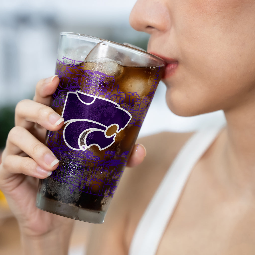 Set of 2 K-State Wildcats Campus Line Art 16oz Pints
