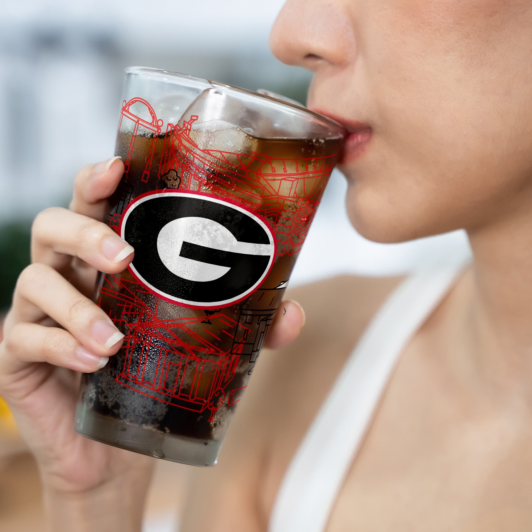 Set of 2 Georgia Bulldogs Campus Line Art 16oz Pints