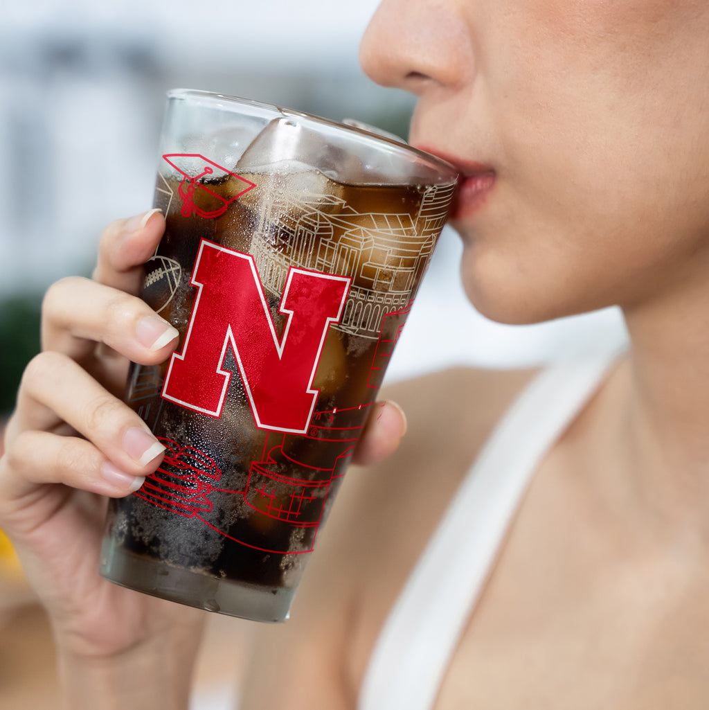Set of 2 Nebraska Cornhuskers Campus Line Art 16oz Pints
