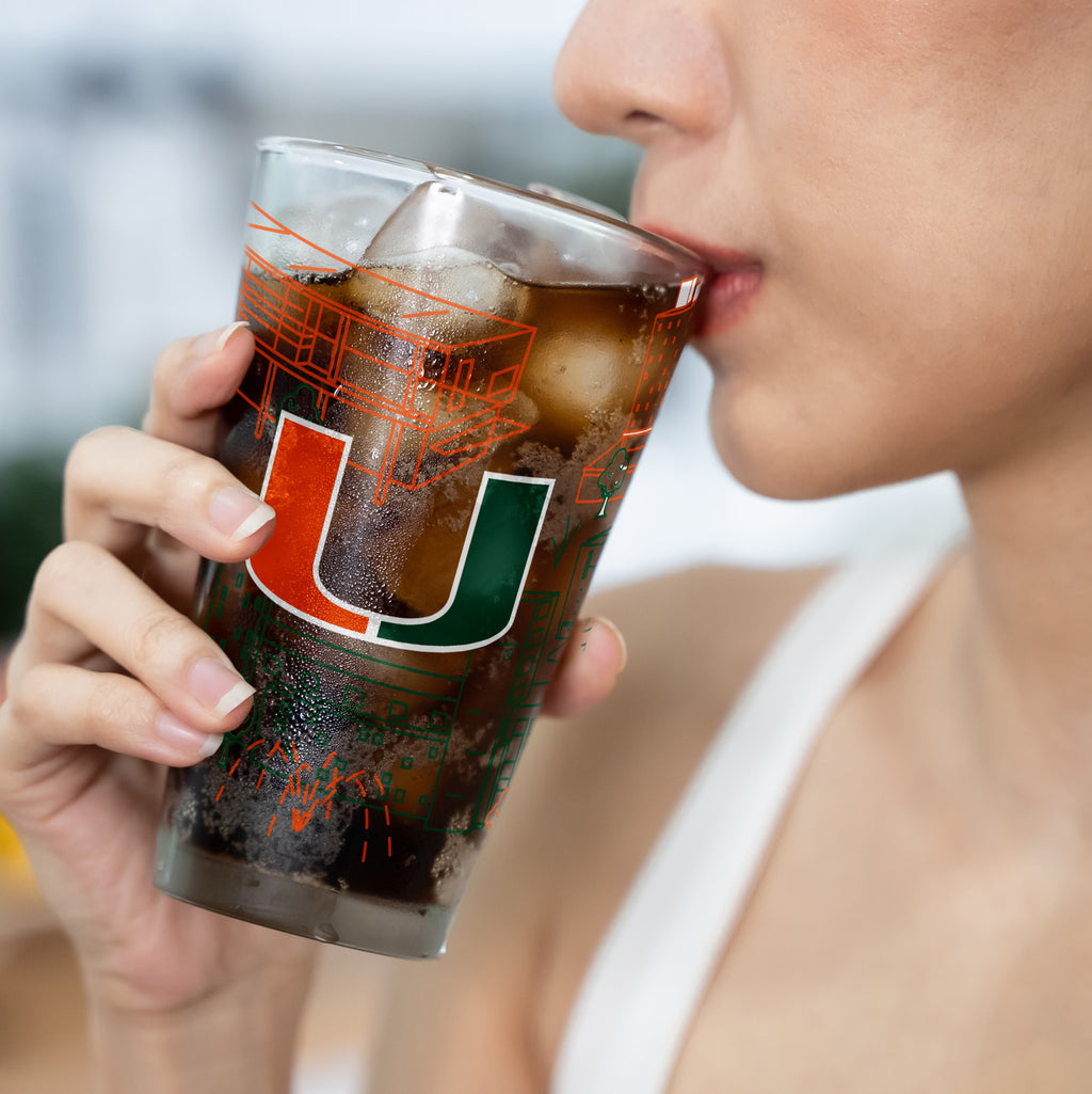 Set of 2 Miami Hurricanes Campus Line Art 16oz Pints