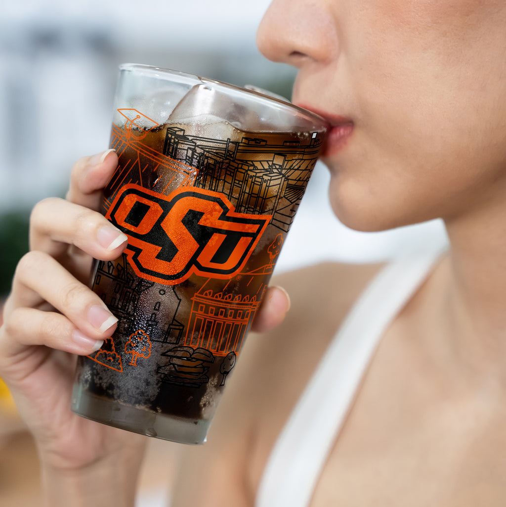 Set of 2 Oklahoma State Cowboys Campus Line Art 16oz Pints