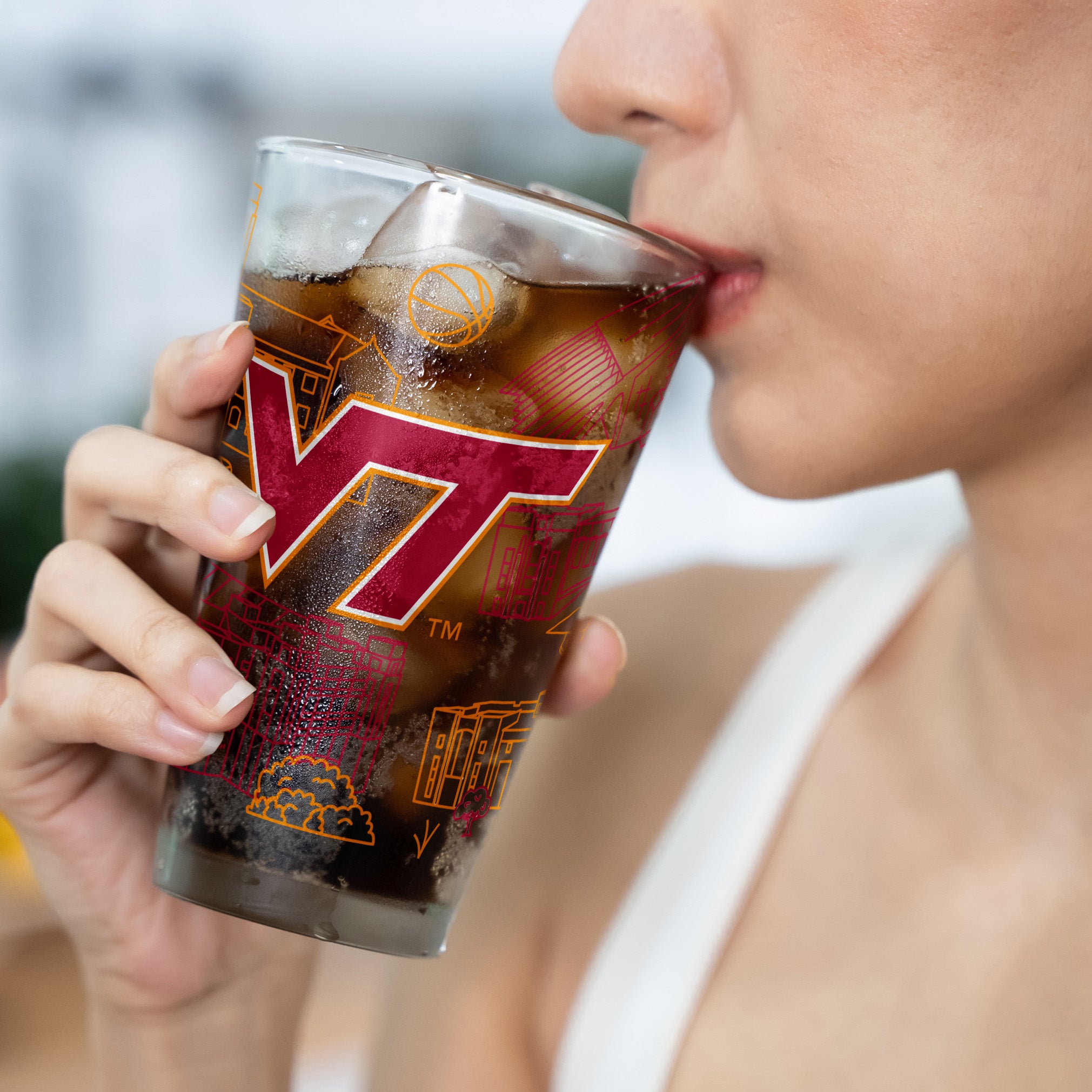 Set of 2 Virginia Tech Hokies Campus Line Art 16oz Pints