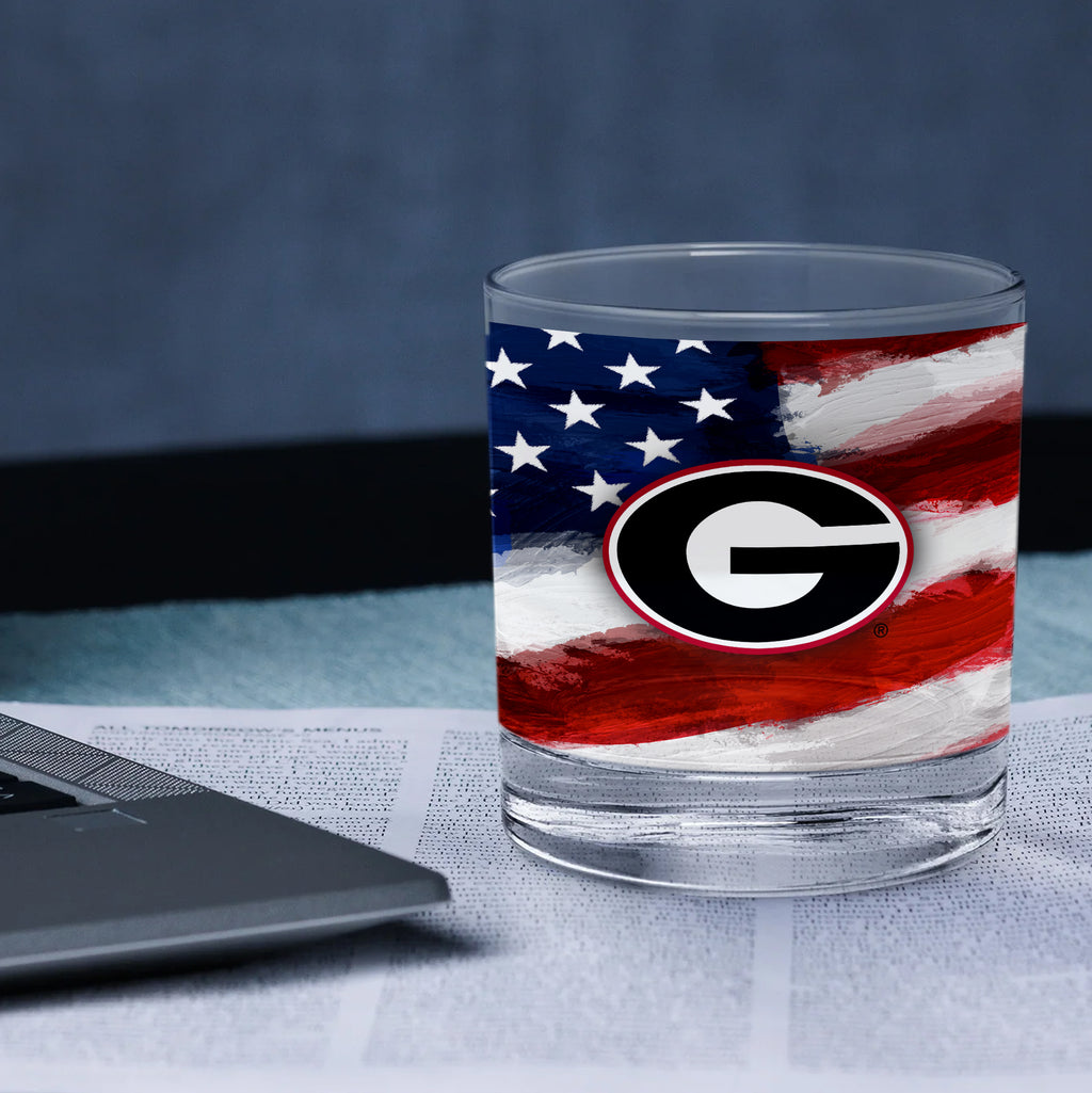 Set of 2 Georgia Bulldogs 14oz Americana Rocks Glasses