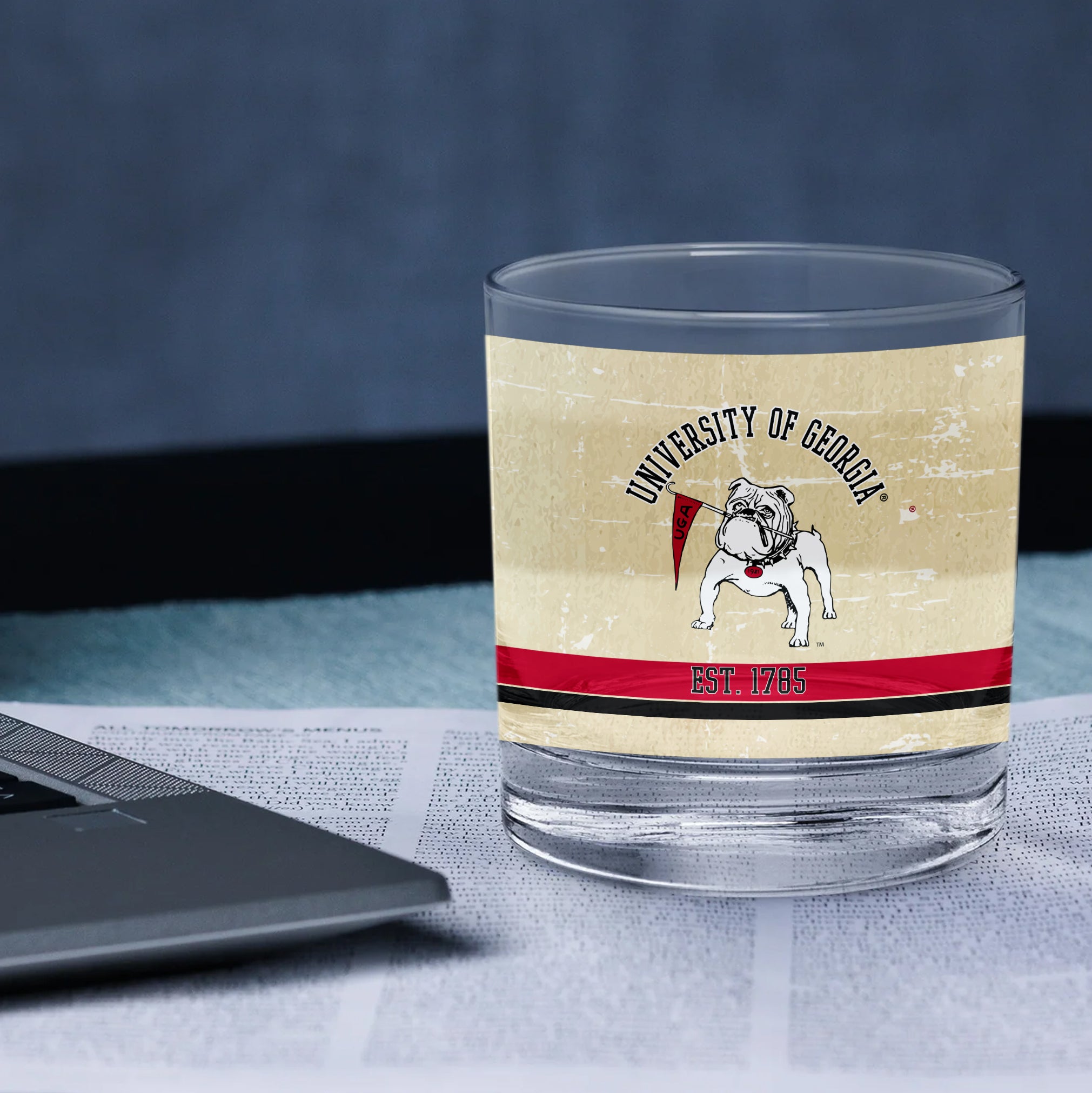 Georgia Bulldogs Set of 2 College Vault Tan Retro 14oz Rocks Glasses