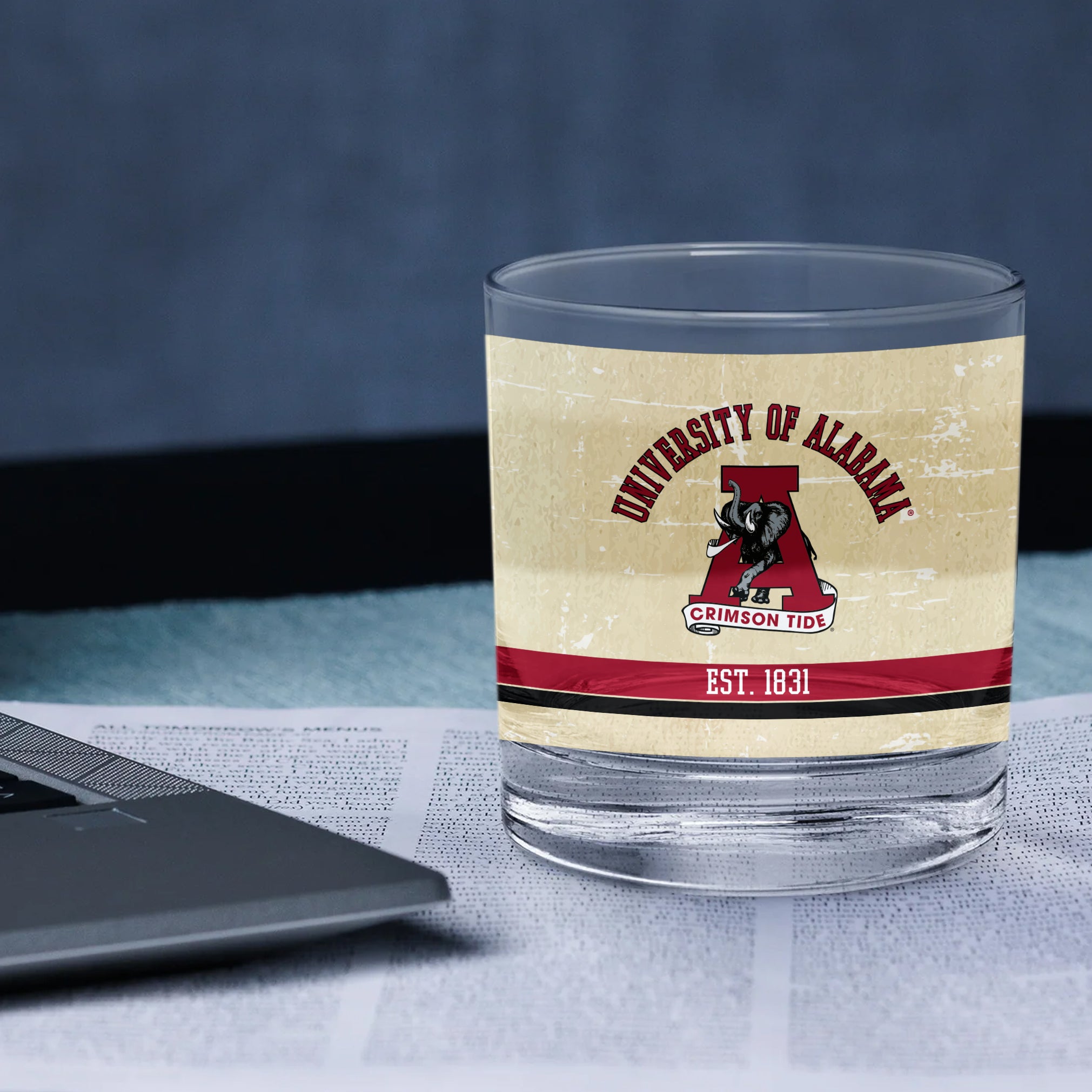 Alabama Crimson Tide Set of 2 College Vault Tan Retro 14oz Rocks Glasses