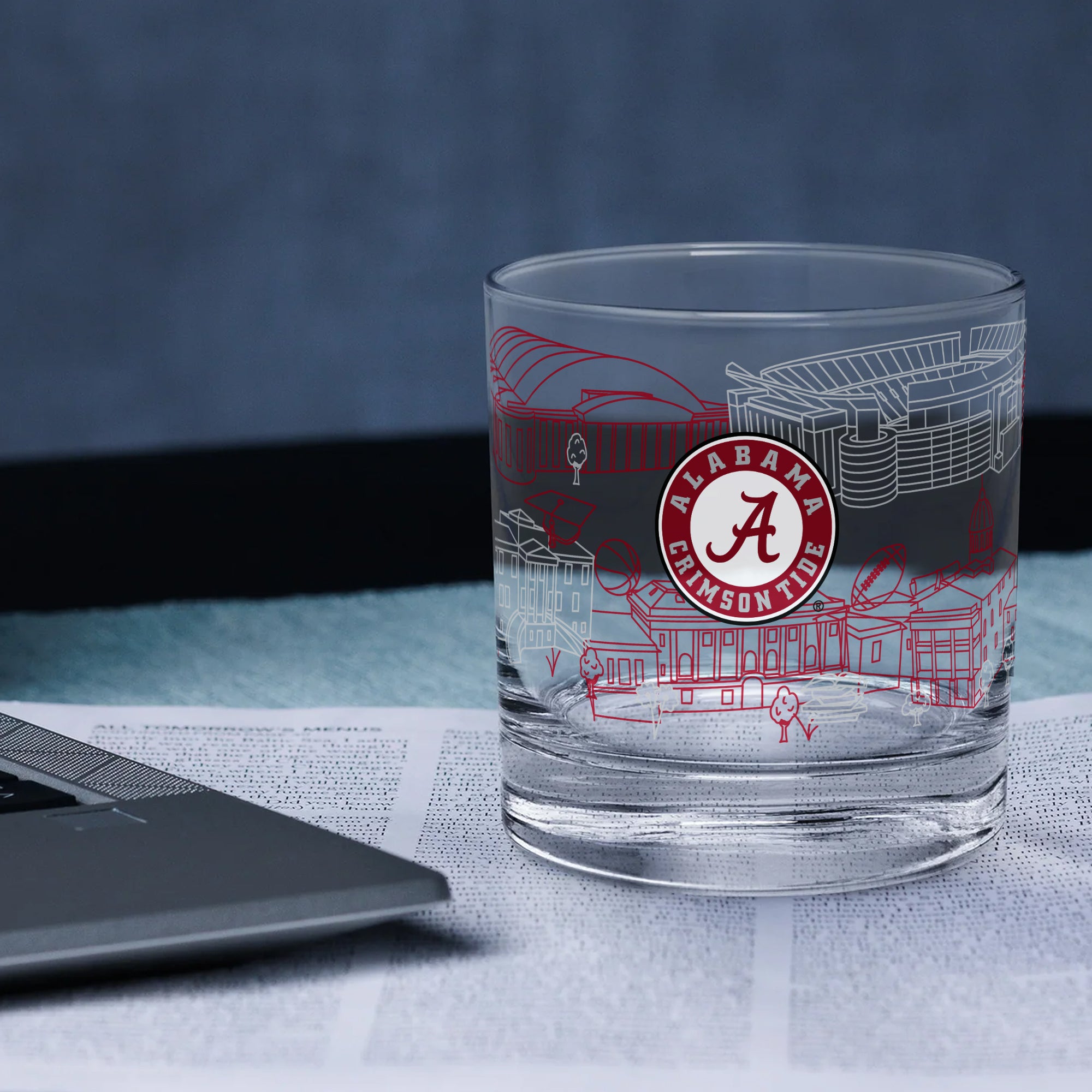 Set of 4 Alabama Crimson Tide Campus Line Art 14oz Rocks Glasses