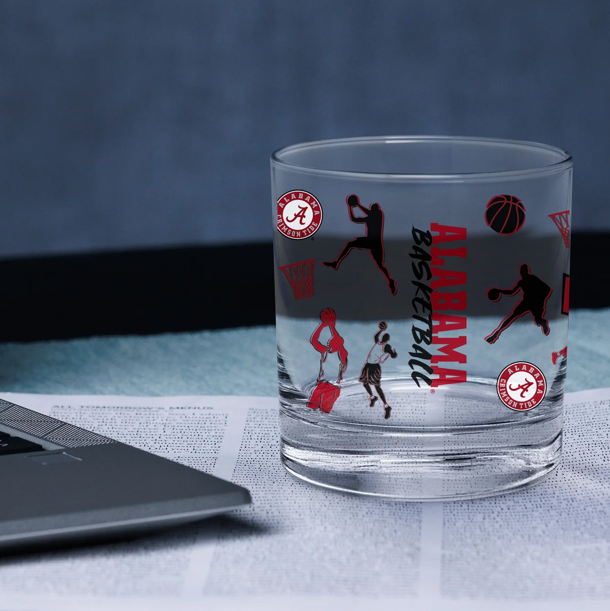 Set of 2 Alabama Crimson Tide Basketball Sketch 14oz Rocks Glasses
