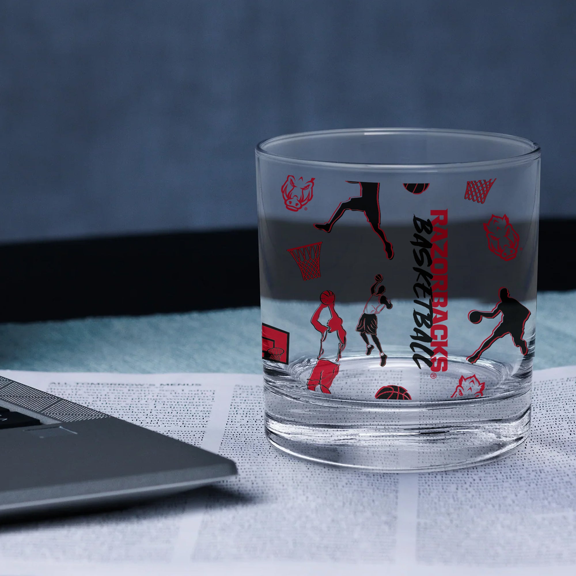 Set of 2 Arkansas Razorbacks Basketball Sketch 14oz Rocks Glasses