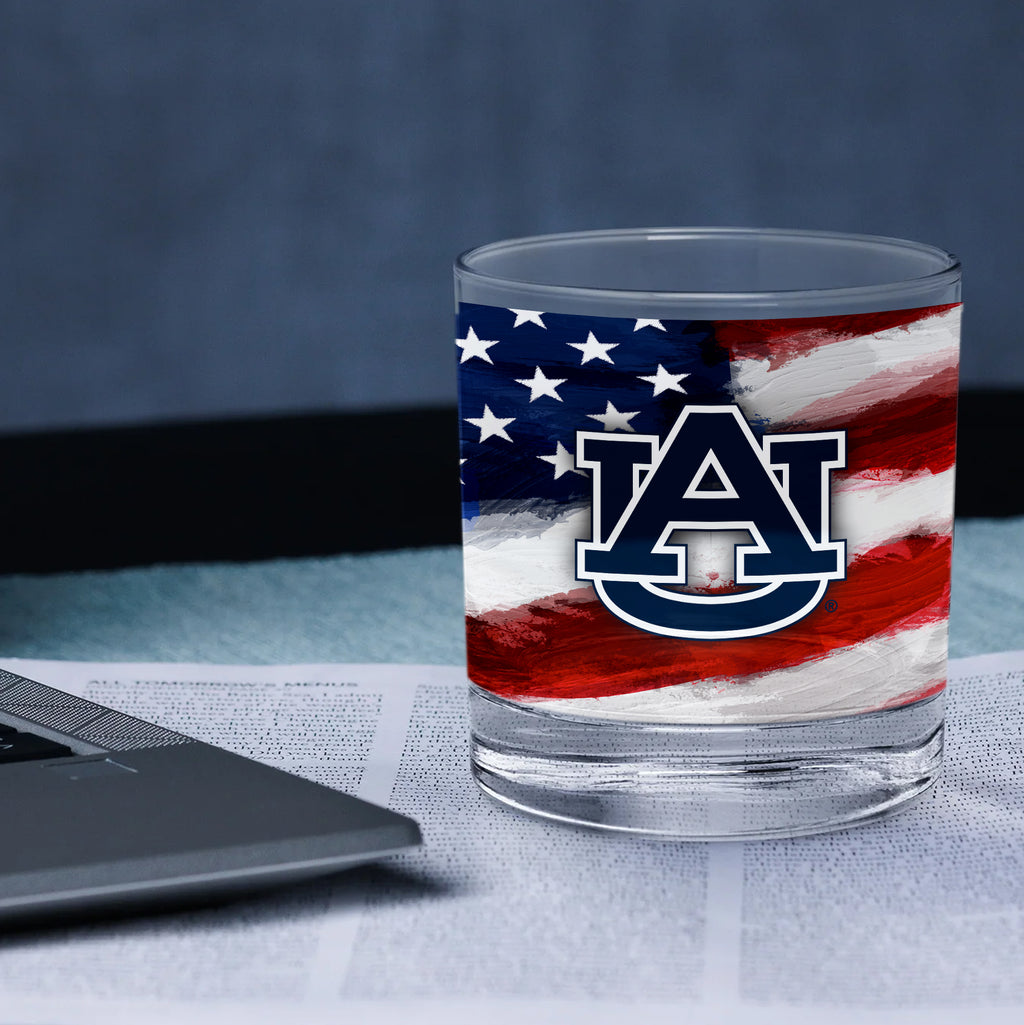 Set of 2 Auburn Tigers 14oz Americana Rocks Glasses