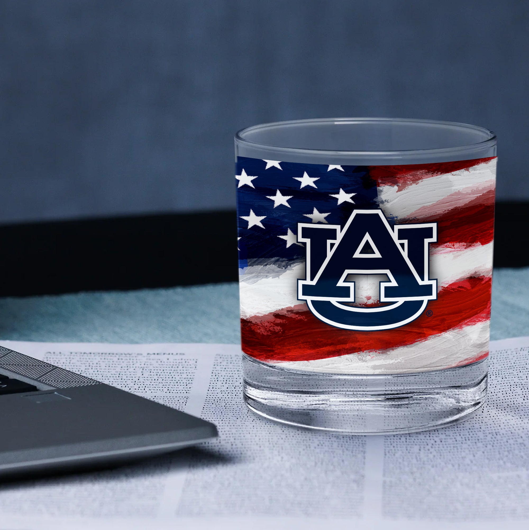 Set of 2 Auburn Tigers 14oz Americana Rocks Glasses