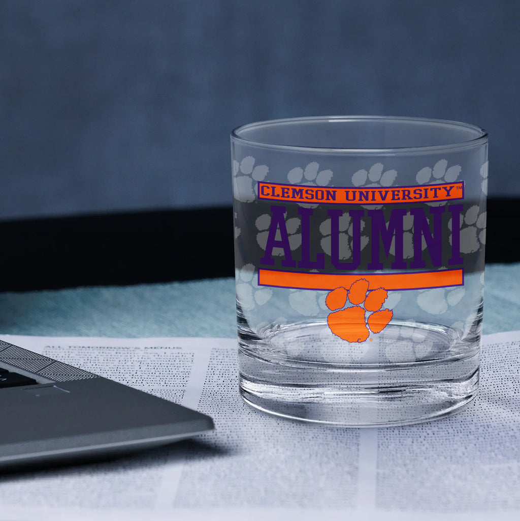 Set of 2 Clemson Tigers 14oz Alumni Rocks Glasses