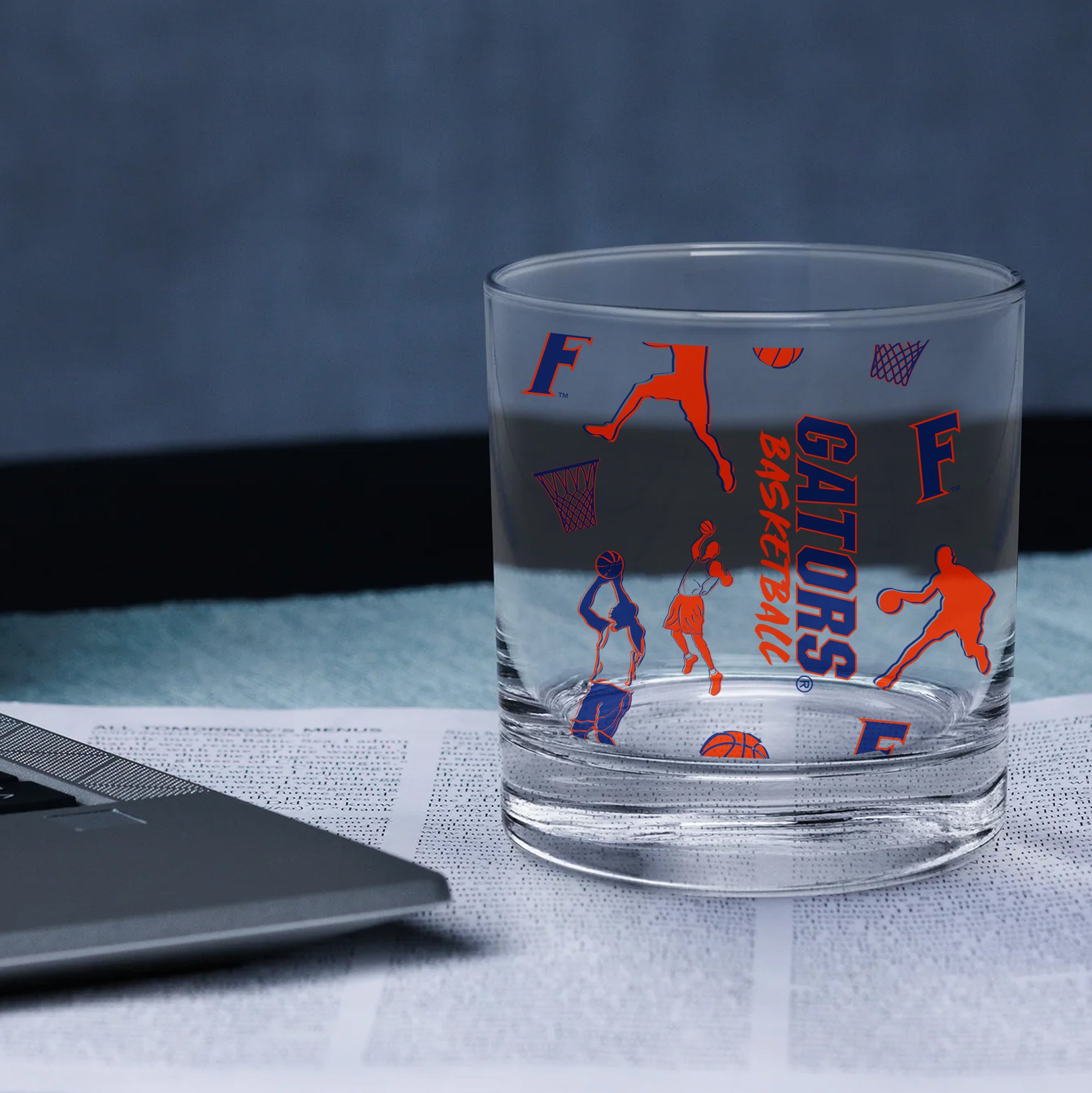 Set of 2 Florida Gators Basketball Sketch 14oz Rocks Glasses
