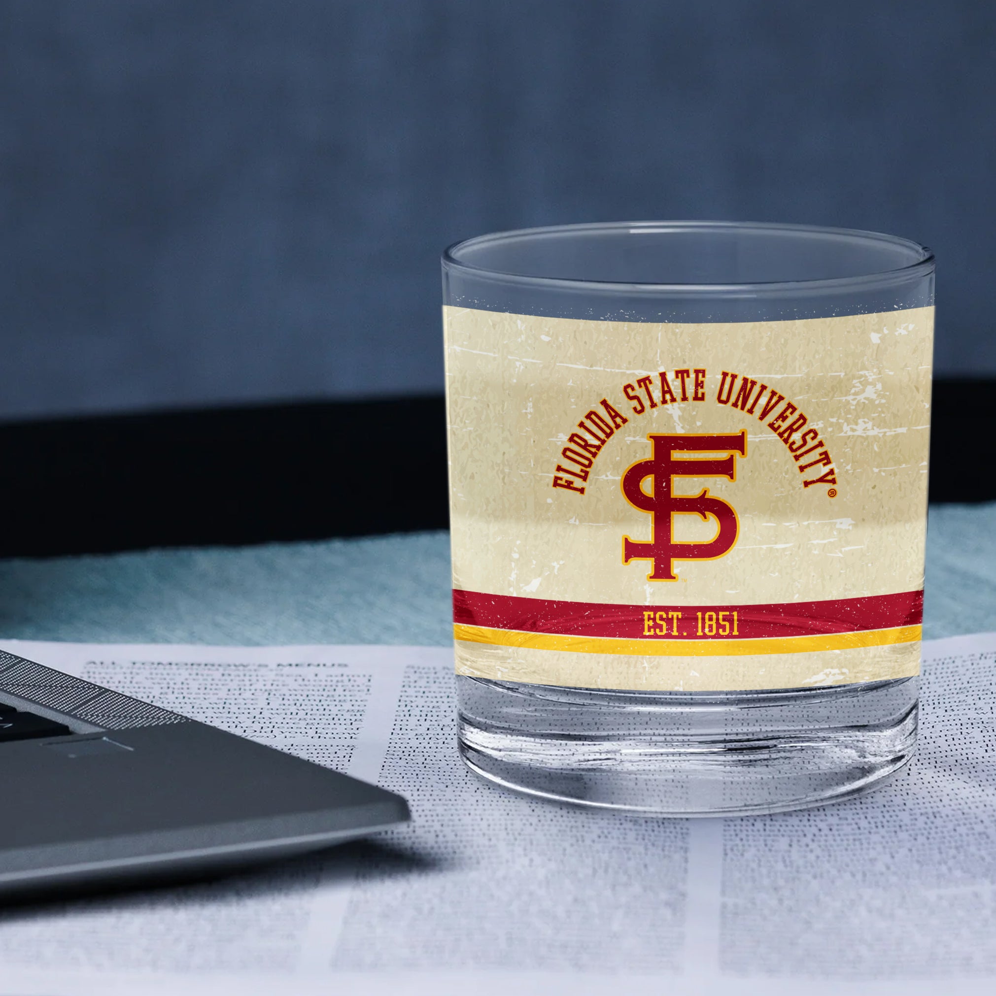 Florida State Seminoles Set of 2 College Vault Tan Retro 14oz Rocks Glasses