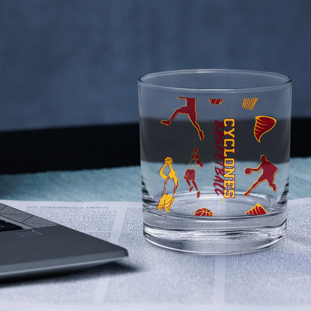 Set of 2 Iowa State Cyclones Basketball Sketch 14oz Rocks Glasses