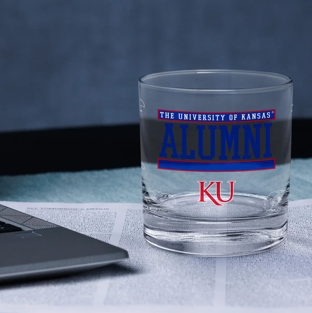 Set of 2 Kansas Jayhawks 14oz Alumni Rocks Glasses