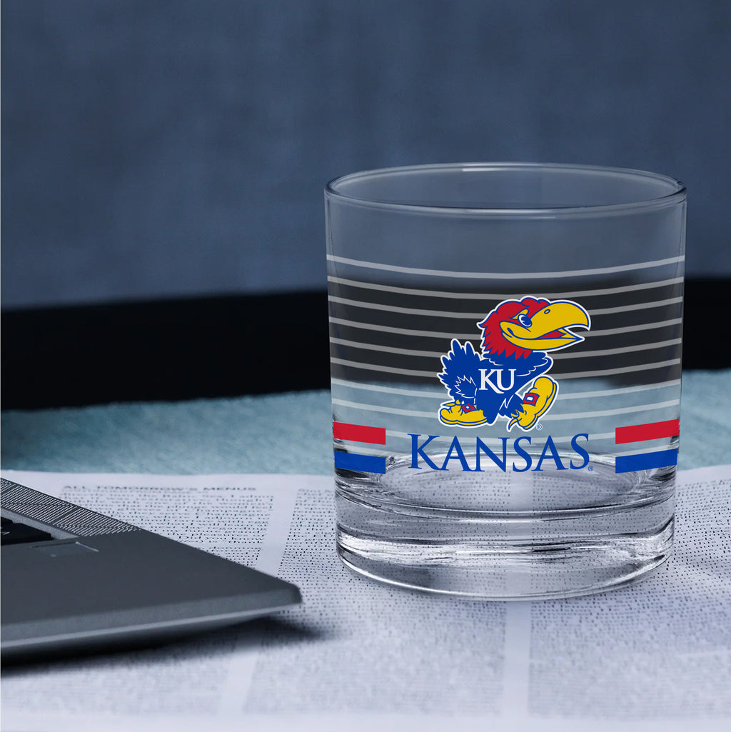 Set of 2 Kansas Jayhawks 14oz Ring Rocks Glasses