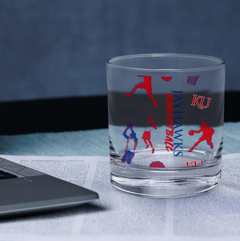 Set of 2 Kansas Jayhawks Basketball Sketch 14oz Rocks Glasses